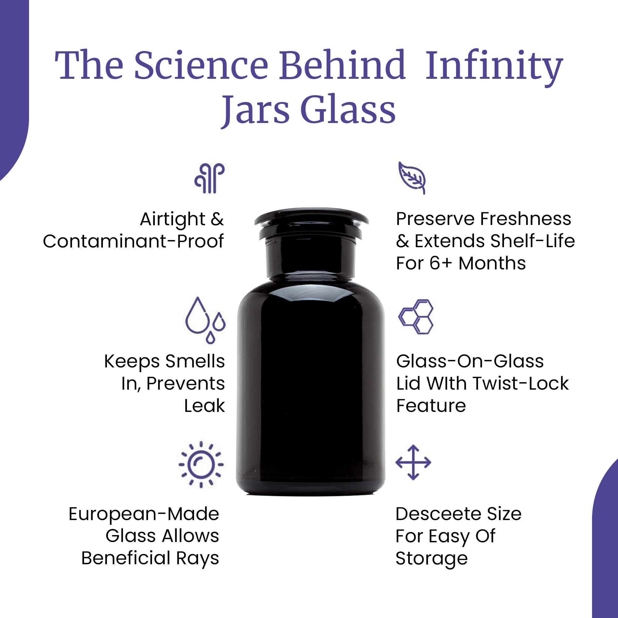 Infinity Jars 1L (34 Fl oz) Black UV Glass Airtight Storage Jars - 3 Pack | Premium Apothecary Jars for Tea, Spices, Herbs & Dried Goods | Smell Proof, Light Protection & Reusable | Perfect for Kitchen Pantry, Coffee Station & Home Organization
