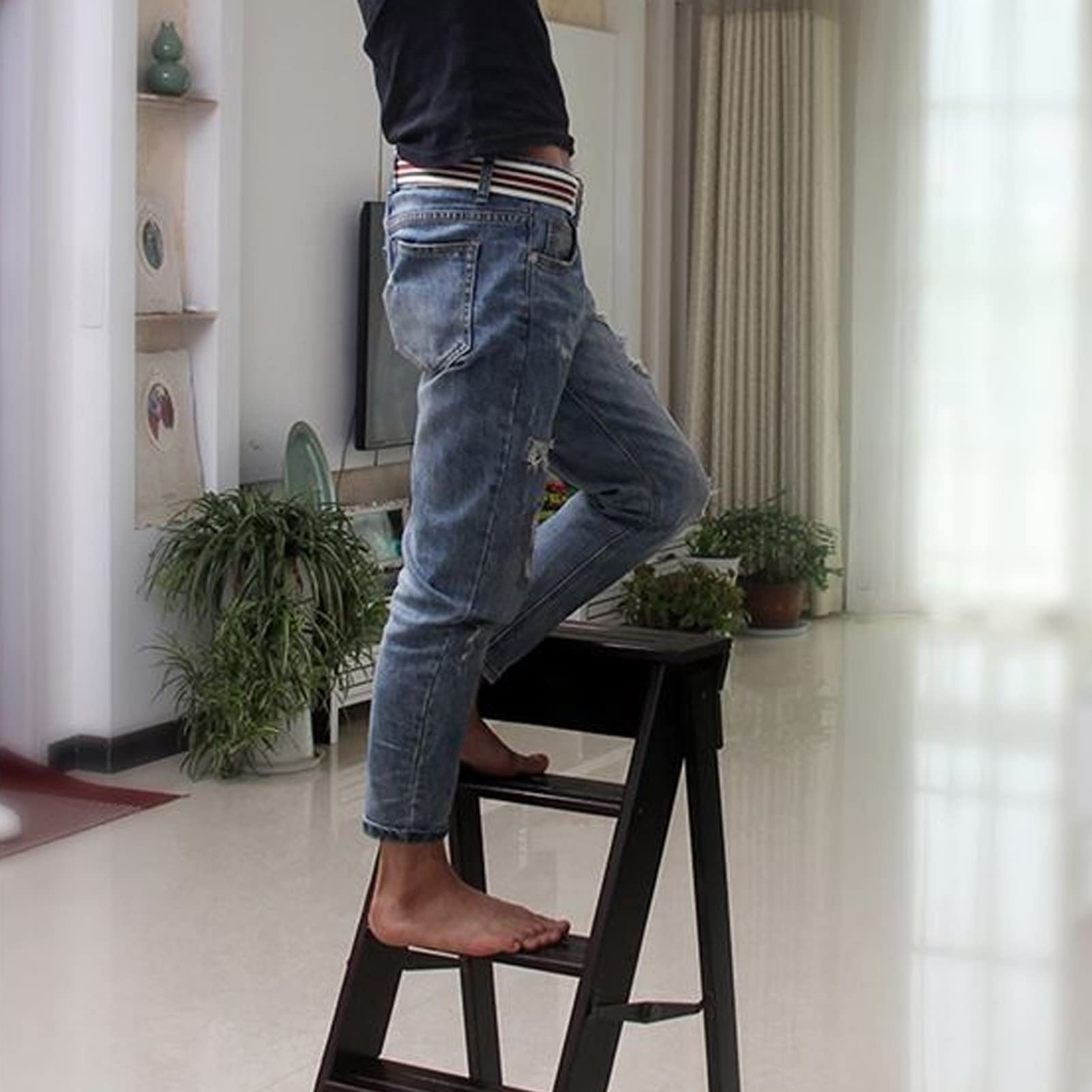 5-Step Wooden Folding Stool for Feet - Portable Kitchen Step Ladder, Multi-Purpose Stool for Home, Office & Outdoor Use - Supports 150kg/330lbs
