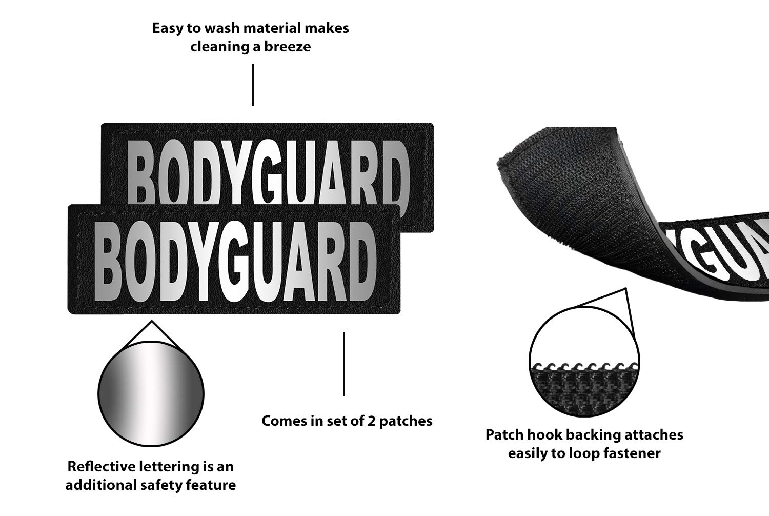 Dogline Bodyguard Removable Velcro Patches - Small/Medium Size for Tactical Vests, Dog Harnesses & Military Gear | Durable Hook and Loop Fasteners for Easy Attachment