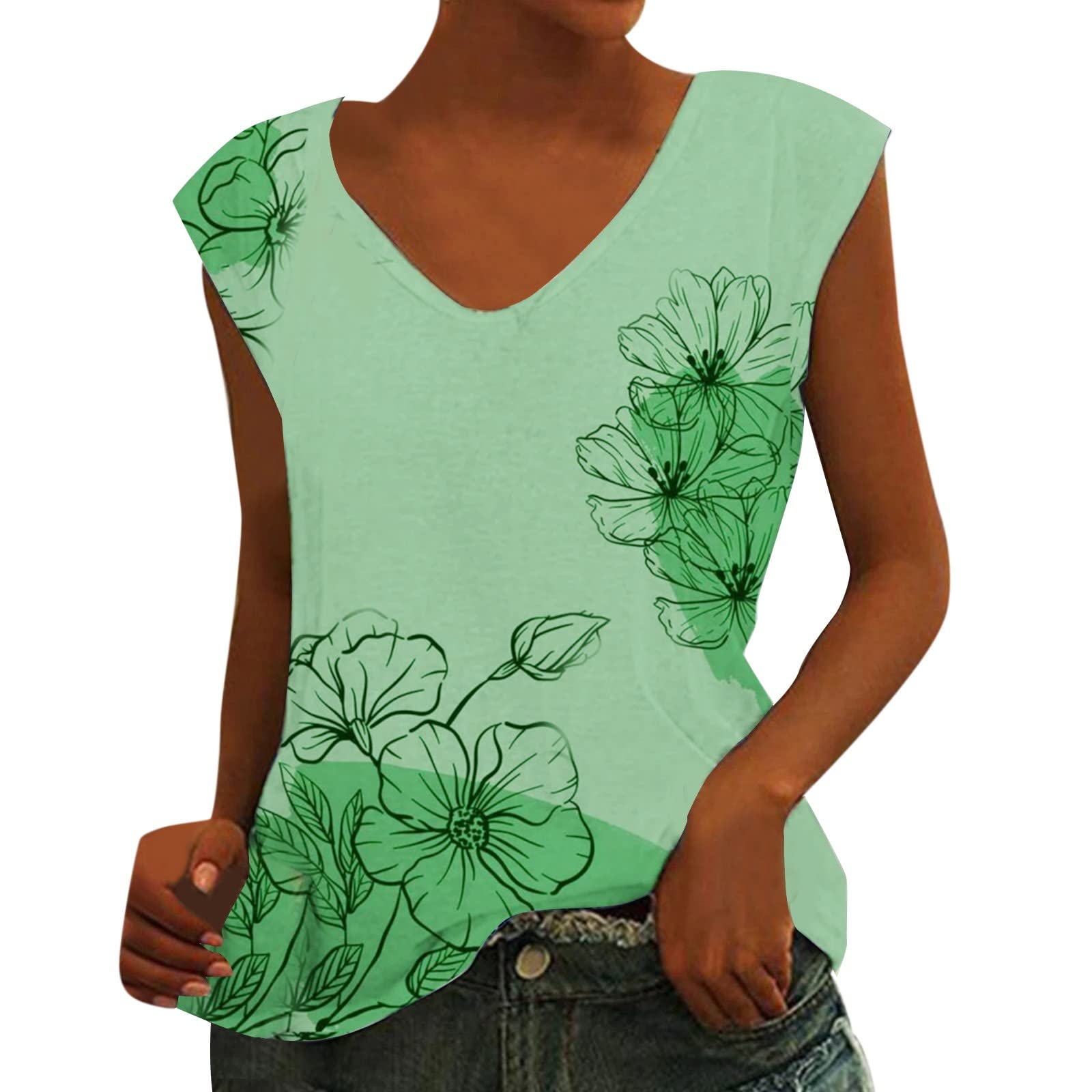 Stylish Women's Plus Size V-Neck Sleeveless Casual T-Shirt - Loose Fit Summer Blouse for Everyday Wear, Work & Vacation Outfits
