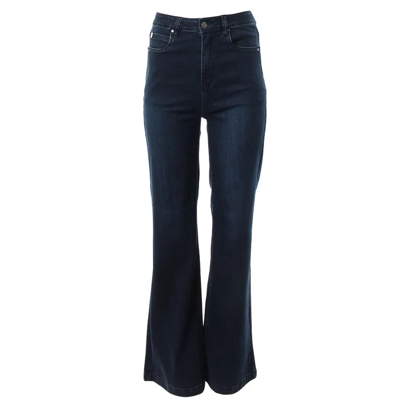 Percy Women's Wide Leg Jeans - Regular Fit, Deep Indigo Wash - Comfortable Stretch Denim Pants for Casual Wear & Everyday Outfits