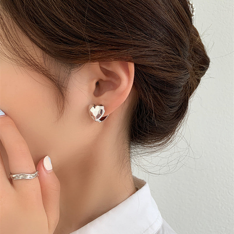 Two Way Crinkled Heart Hoop Earrings Clip On - Gold & Silver Fashion Jewelry for Women | Perfect for Valentine's Day, Date Night & Special Occasions