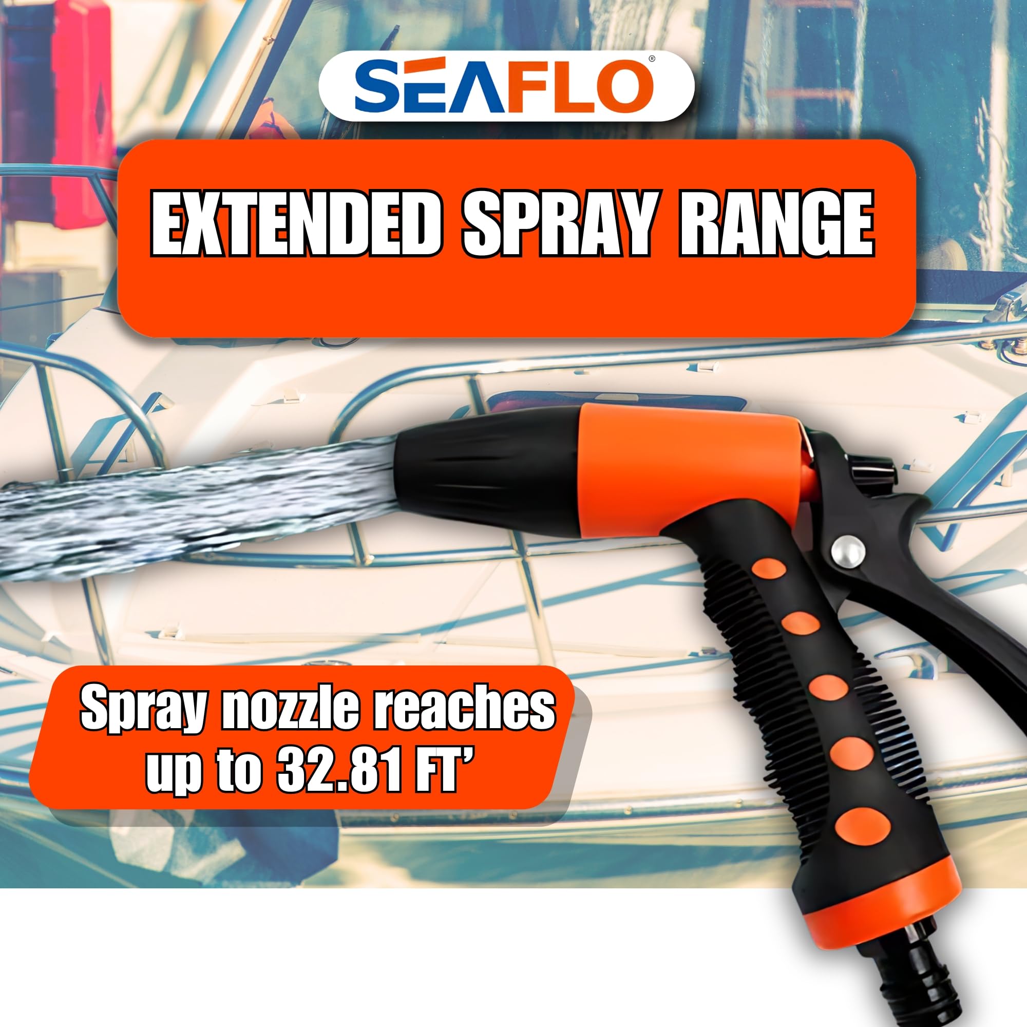 SEAFLO 55-Series 12V DC Washdown Pump Kit - 5.5 GPM, 60 PSI, Self-Priming Marine Water Pump with Adjustable Pressure Switch & Coiled Hose - High Flow Pressure Washer for RV, Boat, Off-Grid, and Outdoor Cleaning Applications