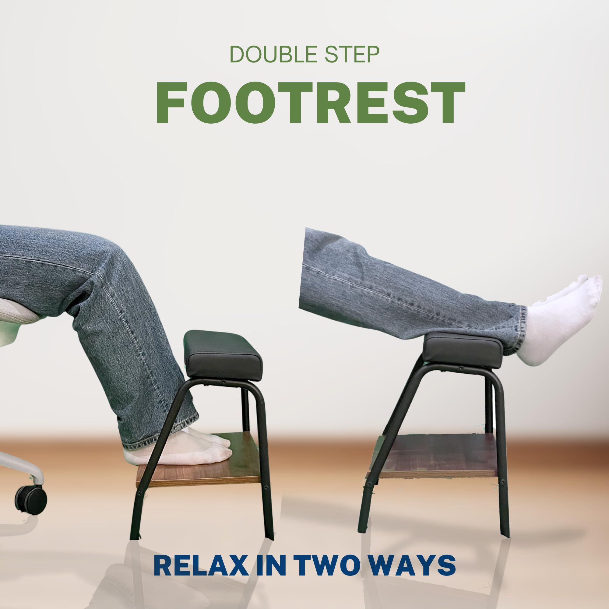 Ergonomic Double Step Footrest Under Desk - Adjustable Height Foot Stool Ottoman for Office & Home, Improves Posture & Circulation - Perfect for Workstations, Gaming Setups & Home Offices