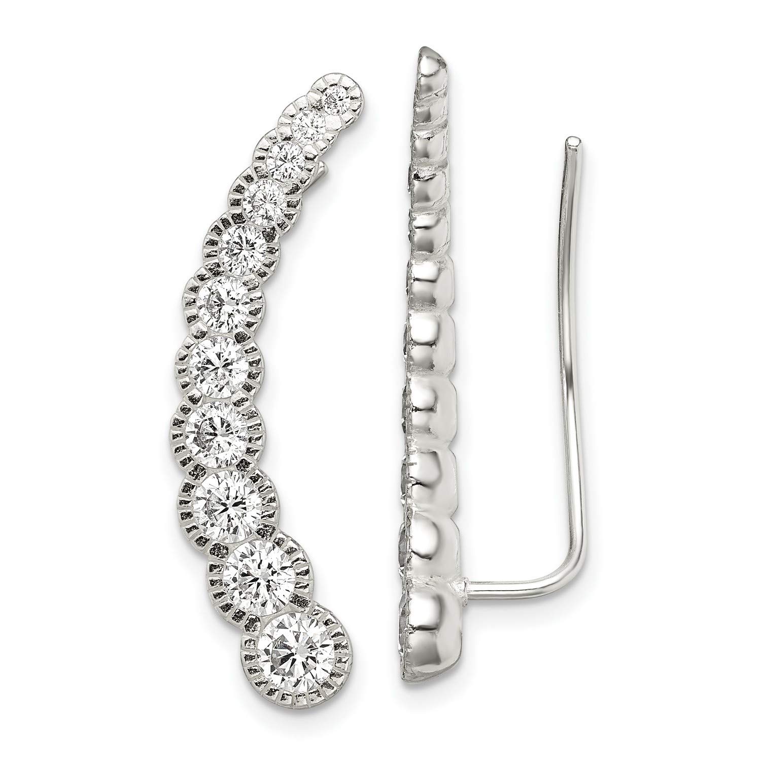 Sterling Silver CZ Stud Earrings - 30x5mm Cubic Zirconia Climbing Earrings for Women | Perfect for Parties, Weddings & Everyday Wear