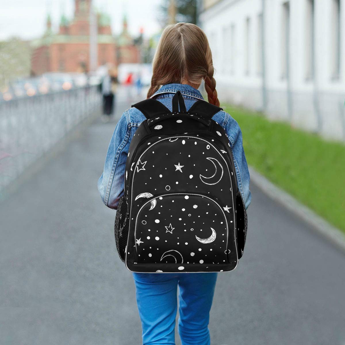 ALAZA Doodle Night Sky Moon Stars Backpack - Cute School Bag for Teens & Kids, Lightweight Daypack for Elementary Students, Durable Book Bag for Travel & Daily Use - Perfect for School, College, Hiking & Outdoor Activities