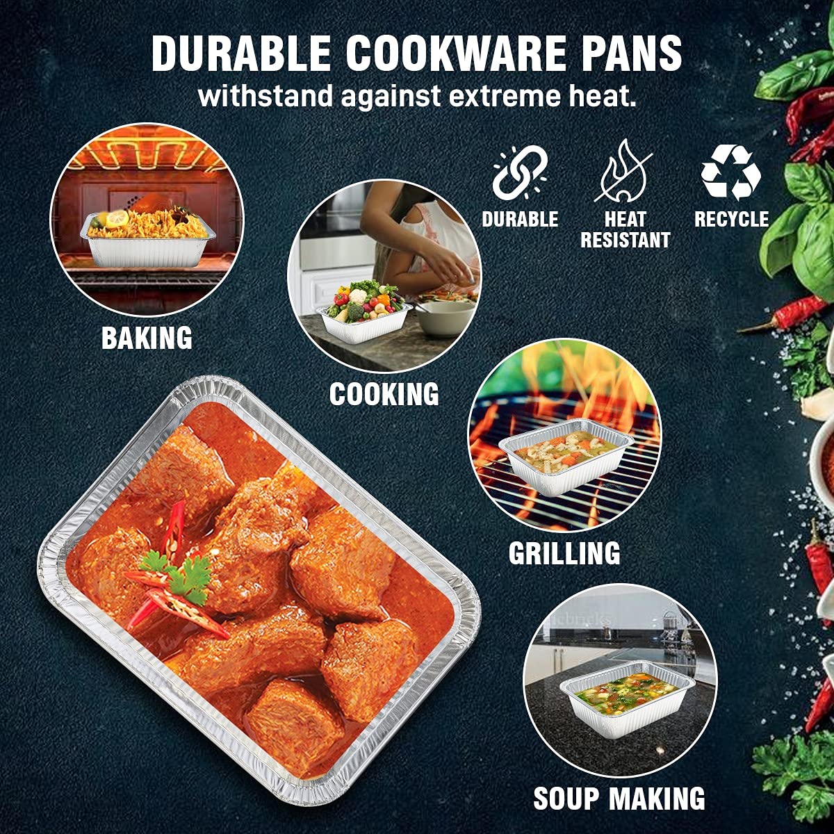 Disposable Aluminum Pans with Lids - 100 Pack (8.5 x 6 x 2.5 Inches) - 5 lb Oblong Foil Baking Pans for Cooking, Meal Prep, Party Serving & Food Storage - Perfect for Thanksgiving, Christmas & Catering Events