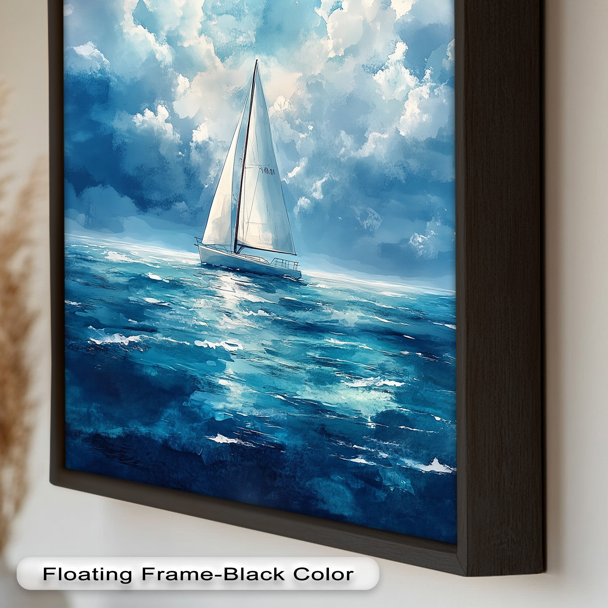 Blue Sky White Sailboat Oil Painting - Handmade Nautical Wall Art for Living Room, Bedroom & Office Decor