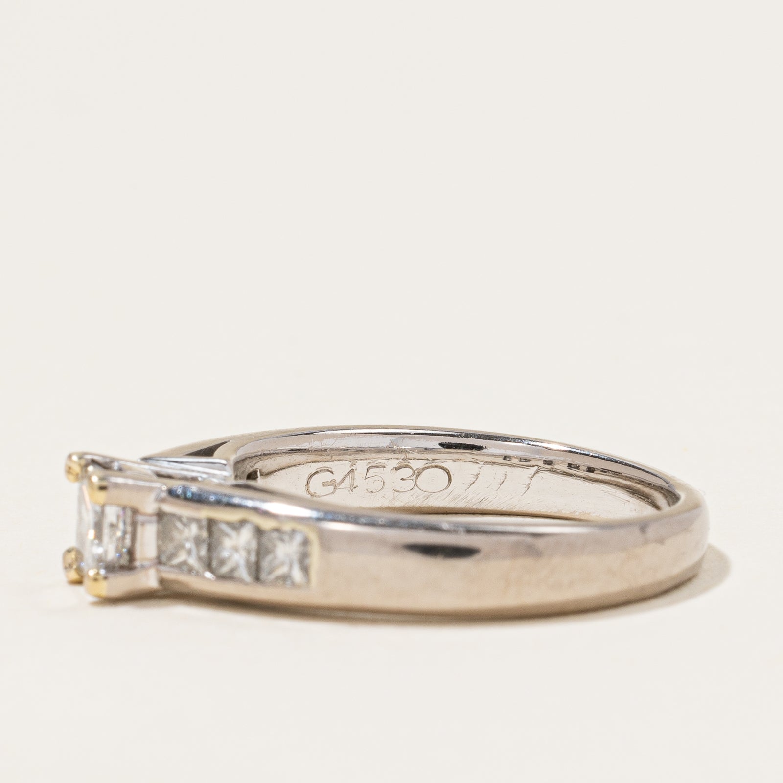 Solitaire Princess Canadian Diamond 18k White Gold Channel Set Ring | 0.40ct Center Stone, 0.37ctw Total | Size 5.25 | Perfect for Engagement, Anniversary & Special Occasions