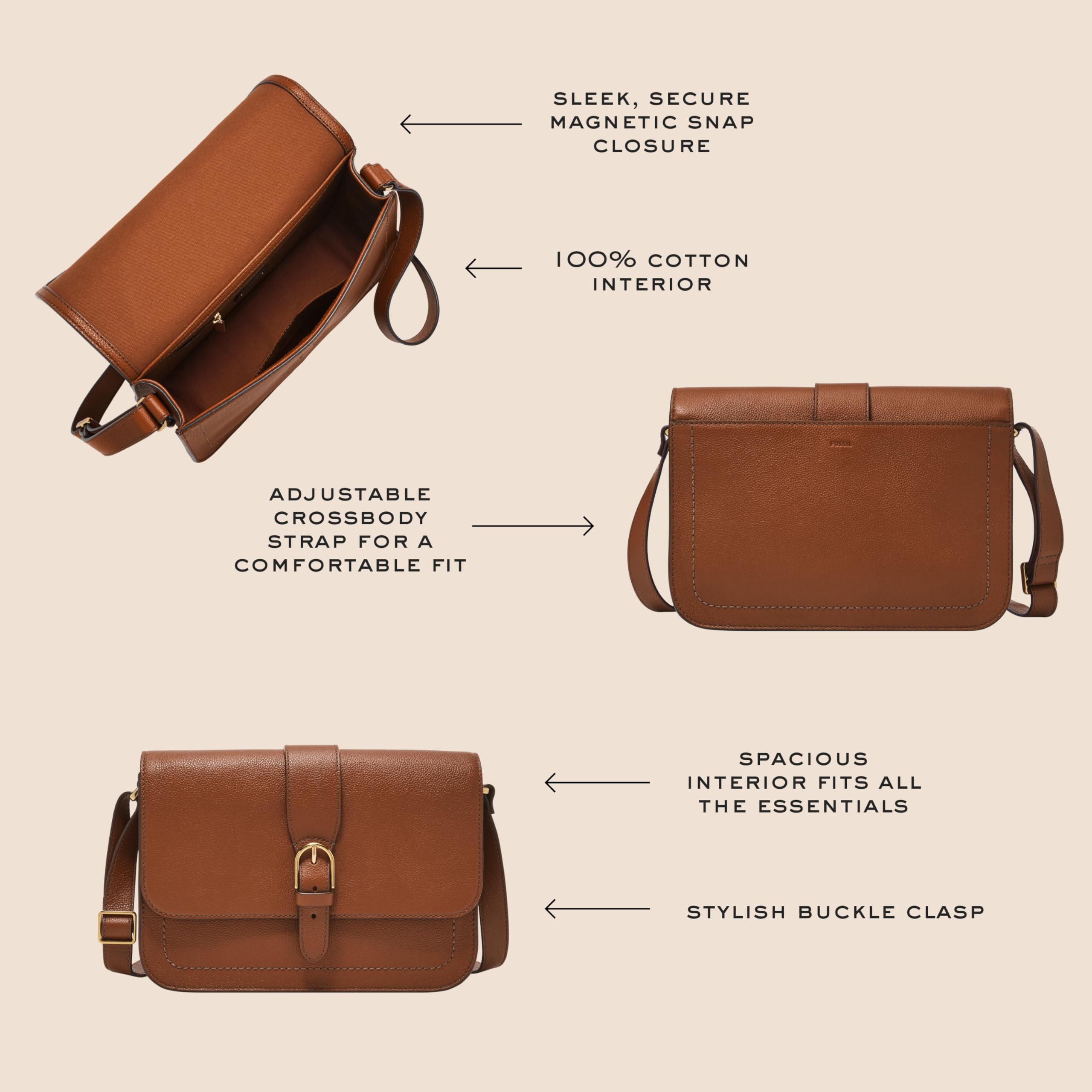 Fossil Zoey Crossbody Bag for Women - Stylish Leather Shoulder Purse with Adjustable Strap, Perfect for Work, Travel & Everyday Use