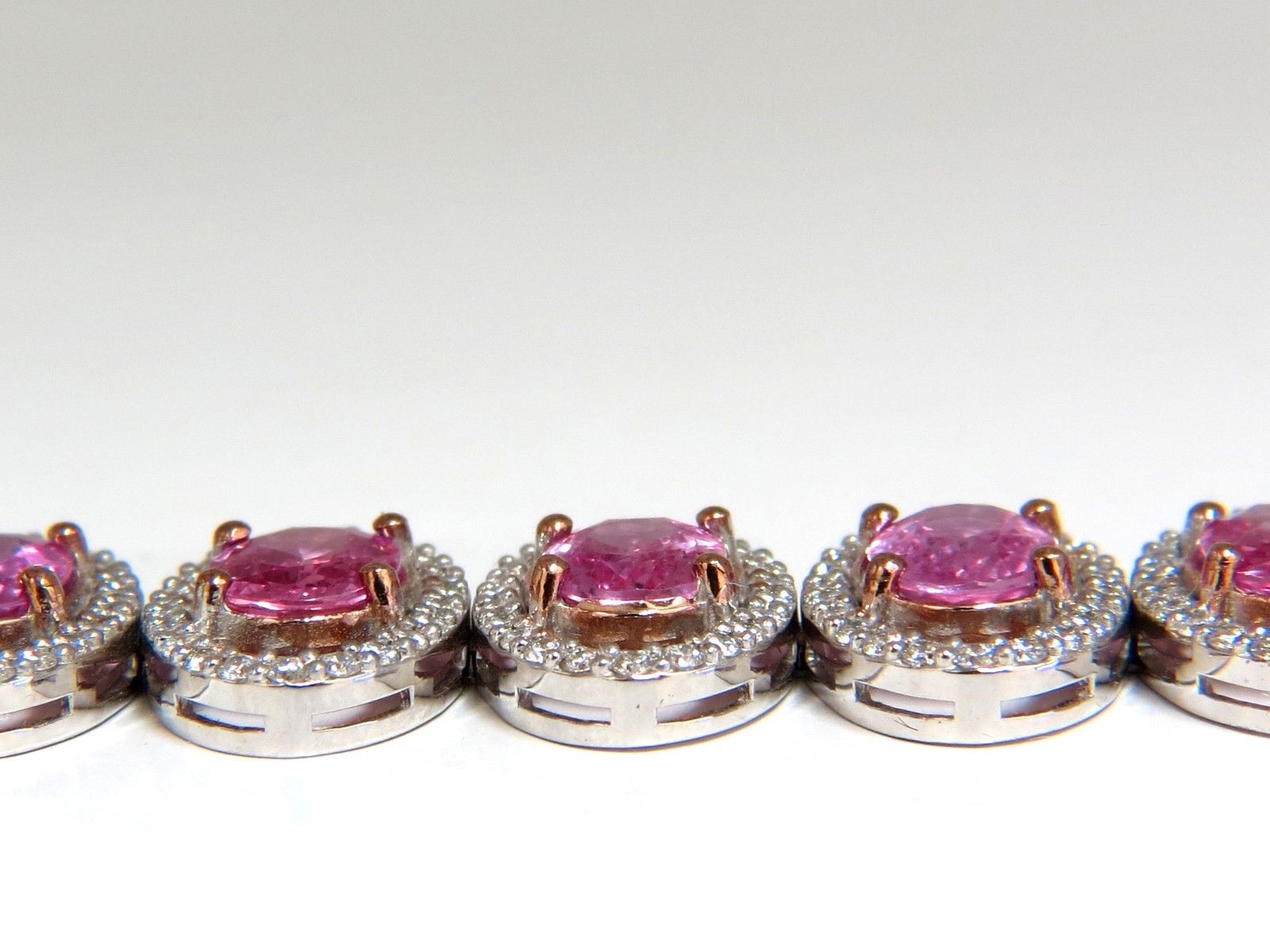27.47ct Natural Vivid Pink Sapphire & Diamond Bracelet in 14K Gold - G/VS Pink Halo Prime | Elegant Jewelry for Weddings, Anniversaries & Special Occasions