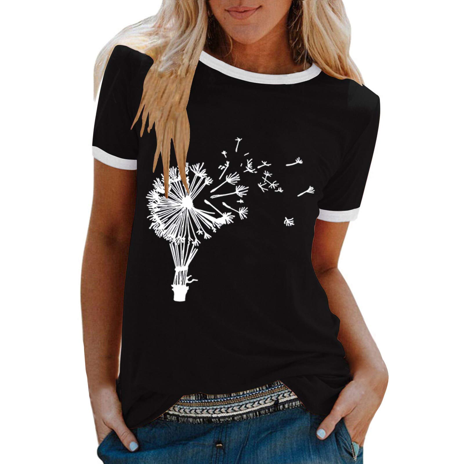 Women's Oversized Dandelion Print Crew Neck T-Shirt - Soft Summer Blouse & Cute Casual Top for Everyday Wear | Perfect for Beach, Vacation, and Street Style Outfits