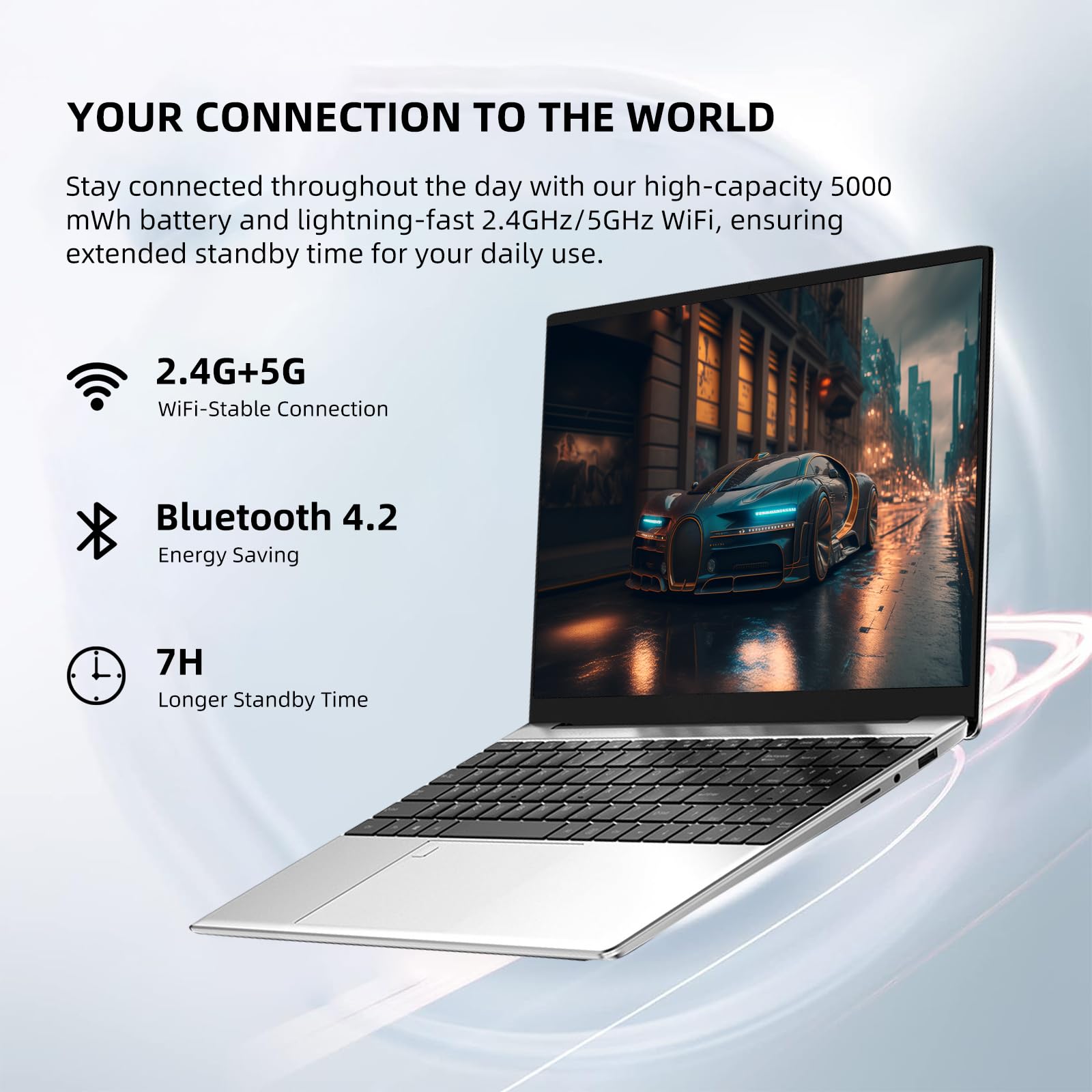 Aichiw 15.6 Inch Laptop - Windows 11, 16GB RAM, 1TB SSD, Intel Celeron Quad-Core Processor up to 2.9GHz, Thin & Light Notebook with Dual Band WiFi, Fingerprint Security, Backlit Keyboard - Silver | Perfect for Work, Study & Home Office Use