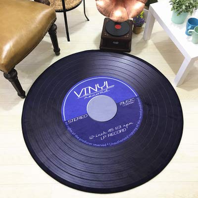 **Round Black Vinyl Record Area Rug - 3.9' x 3.9' Modern Music-Themed Carpet for Bedroom, Living Room, Kids Room & Home Decor - Perfect for Music Lovers, Vinyl Collectors & Retro Style Interiors**