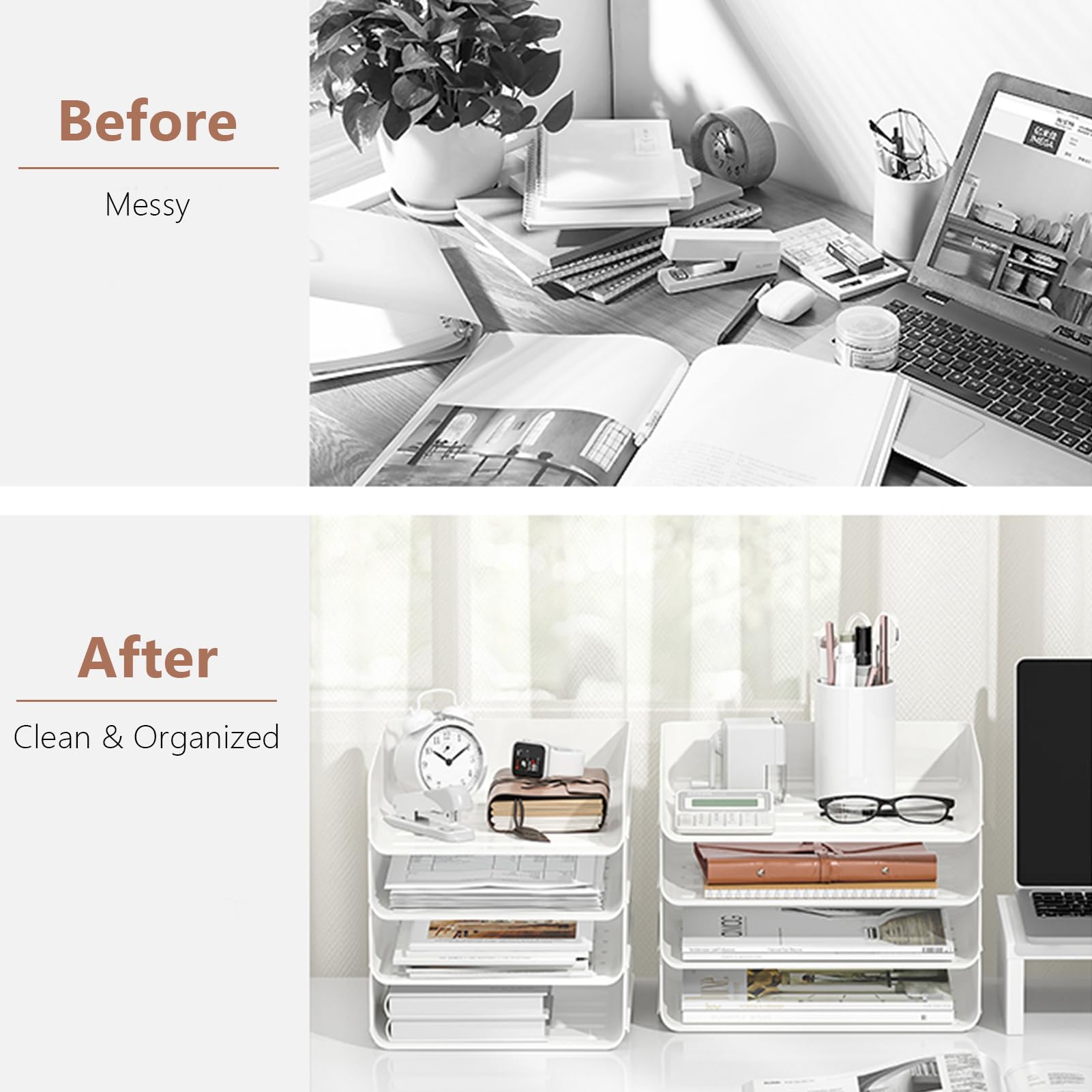 Stackable Desk Organizer - 4-Tier White Paper Letter Tray for Office, Desktop File Holder, Book Storage Rack | Perfect for Home Office, School, and Workspace Organization