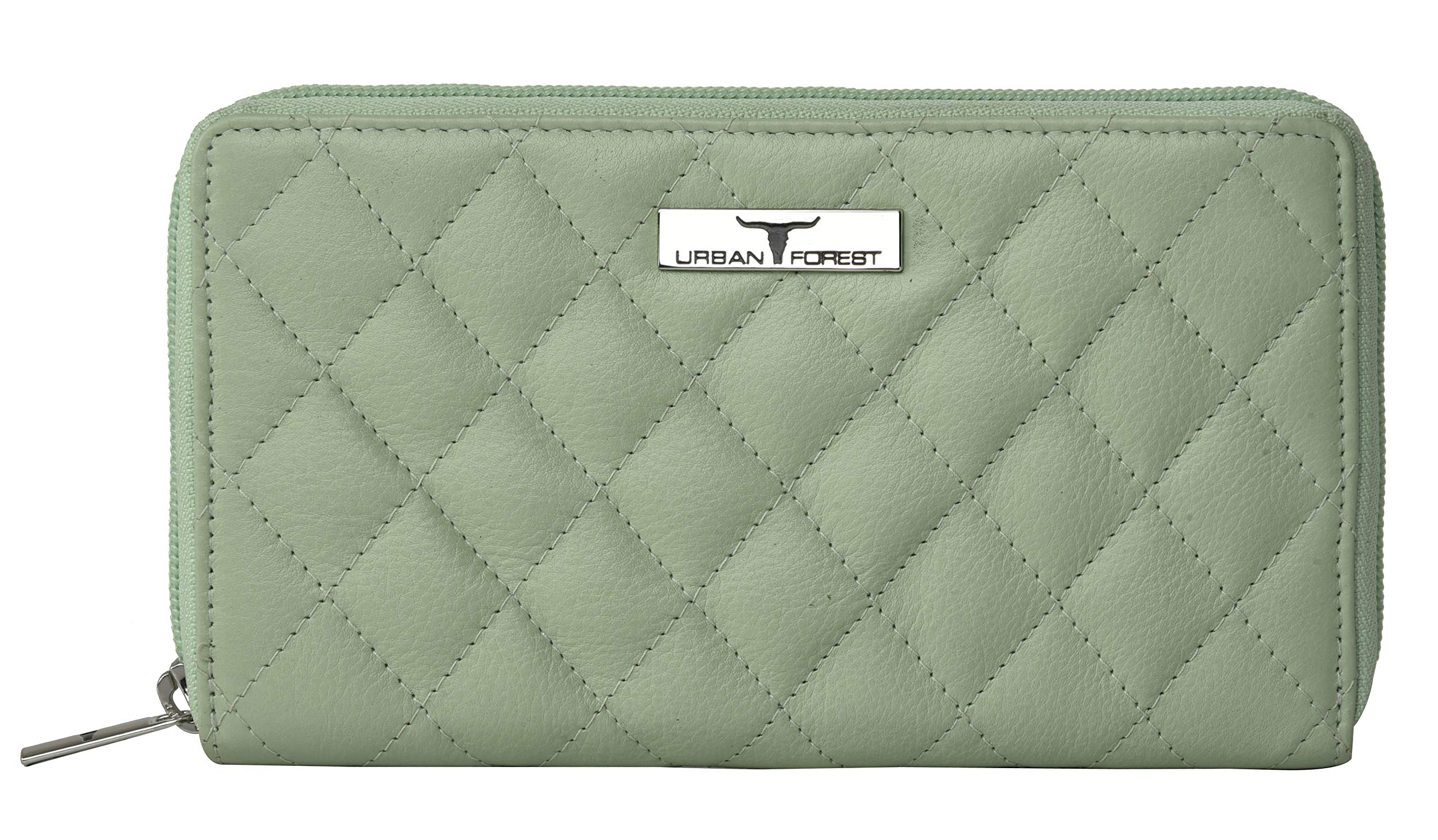 URBAN FOREST Grace Quilted Mint Green Leather Wallet & Clutch for Women | Slim RFID Blocking Card Holder | Perfect for Parties, Date Nights & Everyday Use