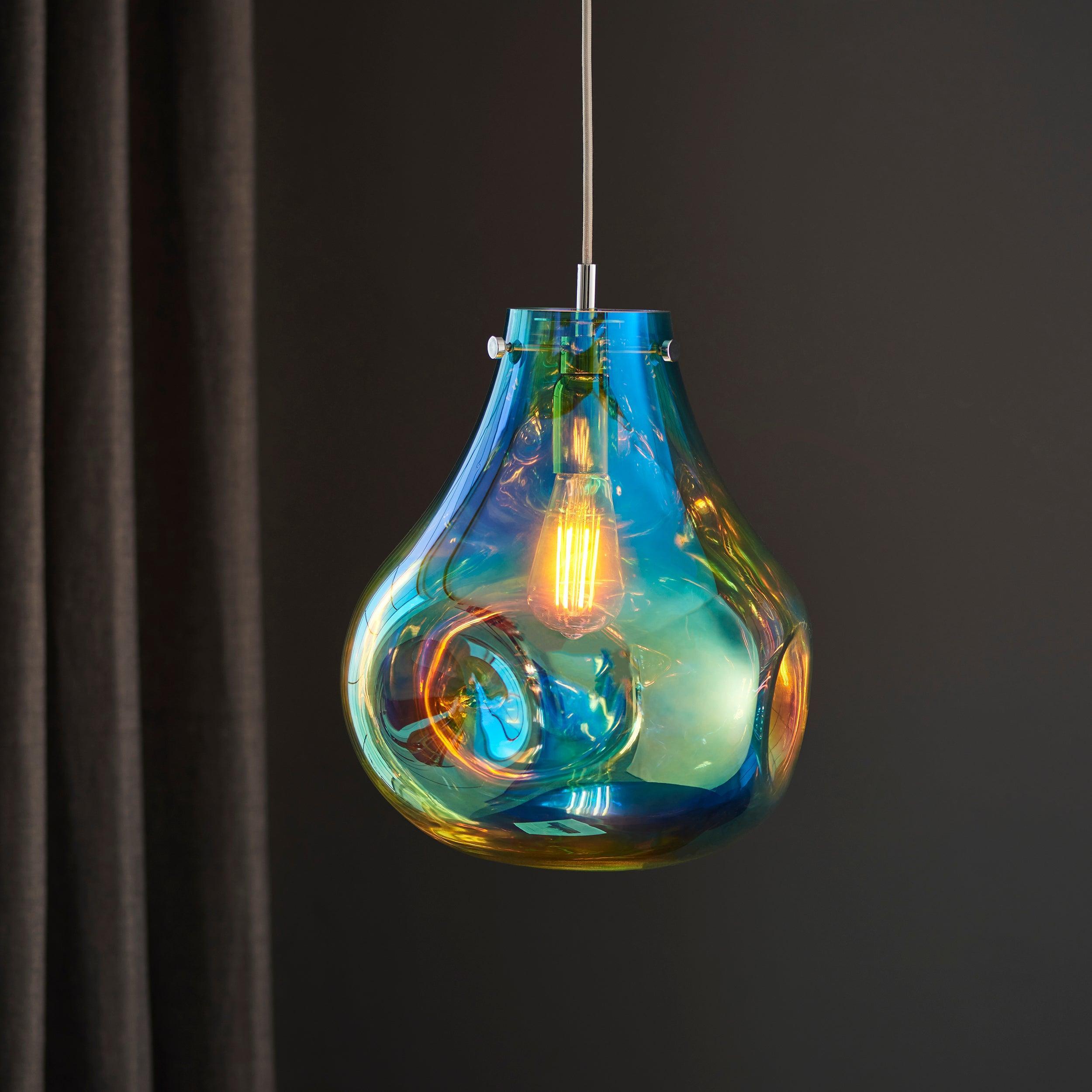 Stylish Dazzle Large Blown Glass & Chrome Pendant Light Fixture - Modern Ceiling Lighting for Dining Room, Kitchen Island, or Living Room Decor