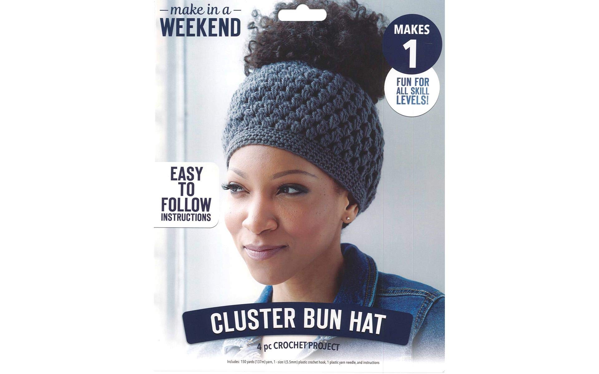 Leisure Arts Cluster Bun Hat Crochet Kit - Easy Weekend DIY Project for Beginners, Assorted Colors | Perfect for Gifts, Winter Accessories & Cozy Home Crafting