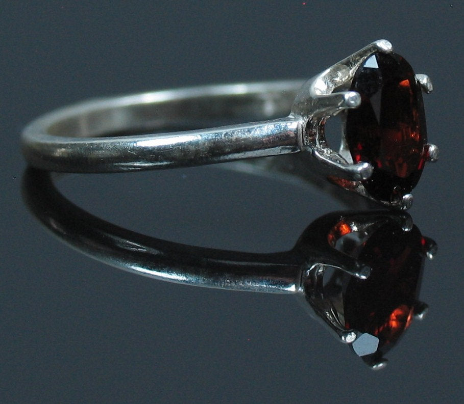 1ct Natural Blood Red Garnet 7x5mm Oval Solitaire Ring in Solid Sterling Silver or 14K White/Yellow Gold - Size 7, VVS Eye Clean - Perfect for Engagement, Anniversary & Special Occasion Gifts
