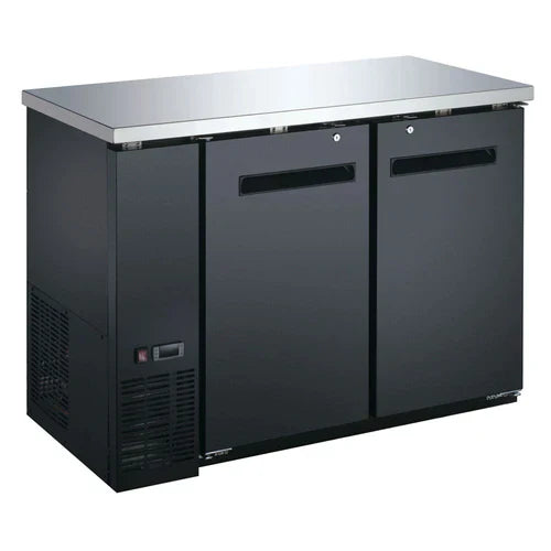 Commercial Black Counter Height Narrow Solid Door Back Bar Refrigerator - 48