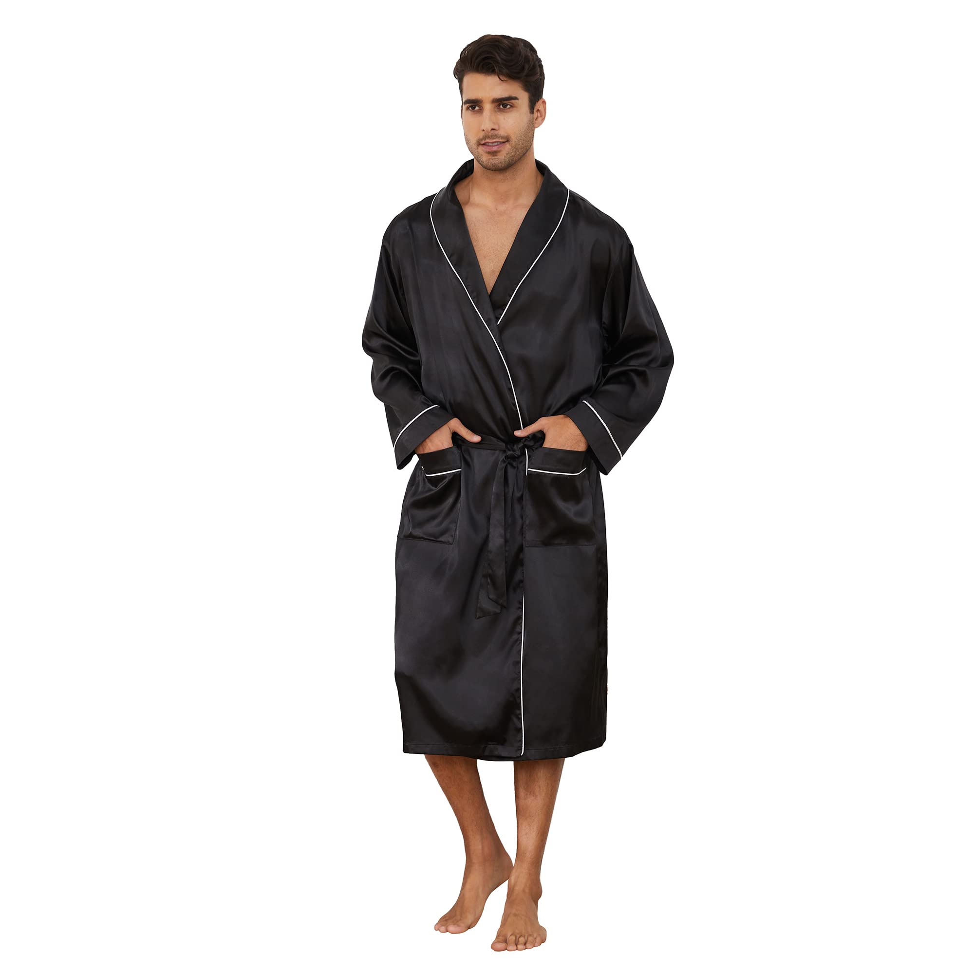 Vulcanodon Men's Satin Robe - Lightweight Luxurious Silk Kimono Bathrobe for Spa, Lounge & Home Relaxation