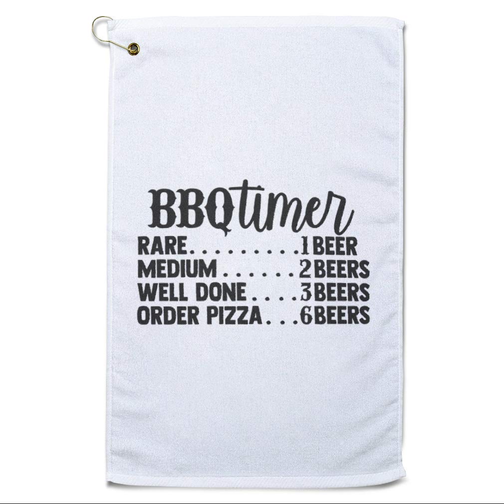Premium Cotton Golf Towel with BBQ Timer - Perfect for Father's Day Gifts, Beer & Pizza Lovers - White