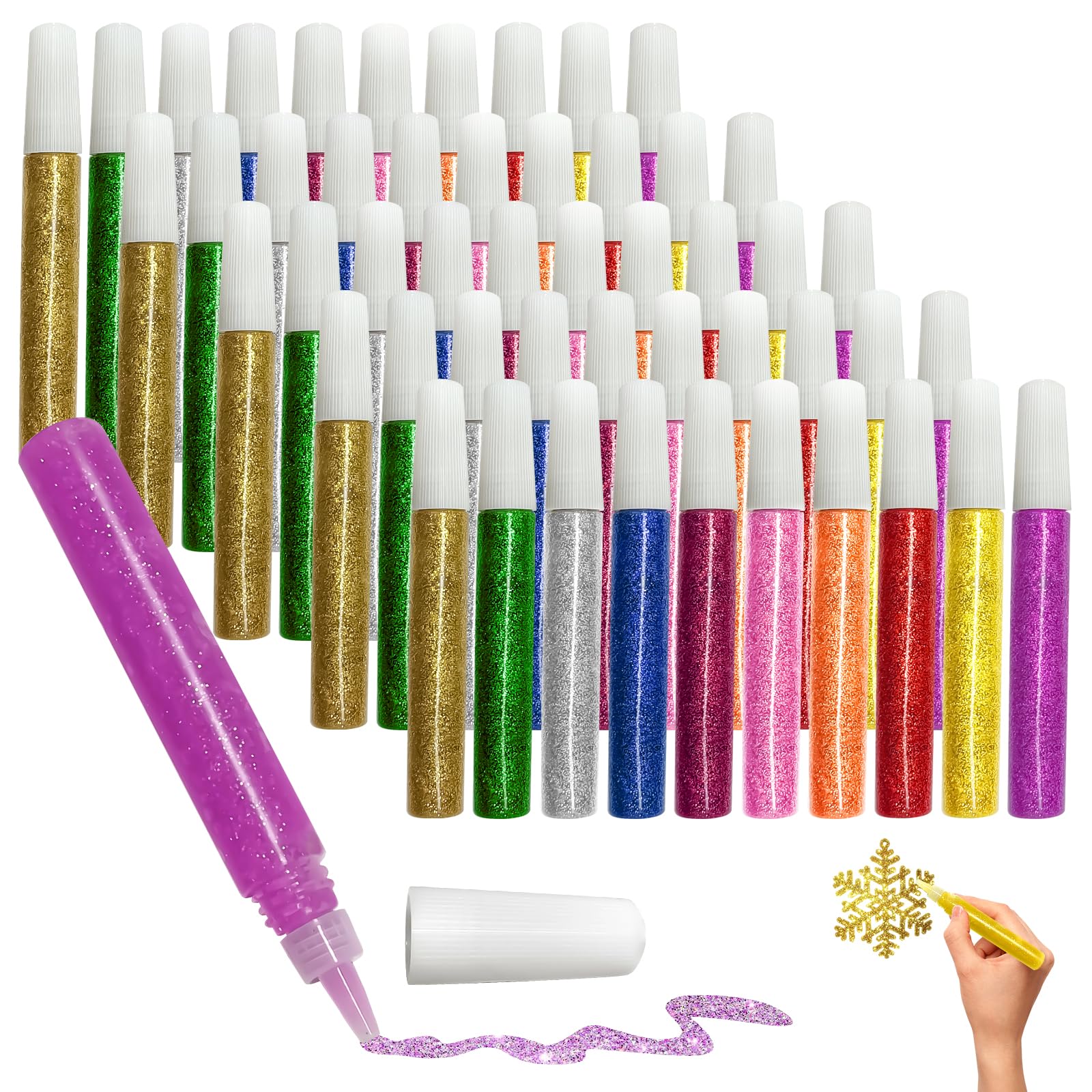 50 Pack Non-Toxic Washable Glitter Glue Sticks for DIY Arts & Crafts - Assorted Colors Glitter Gel Pens for Art Projects, Graduation Caps, Scrapbooking & Home Decorating Supplies