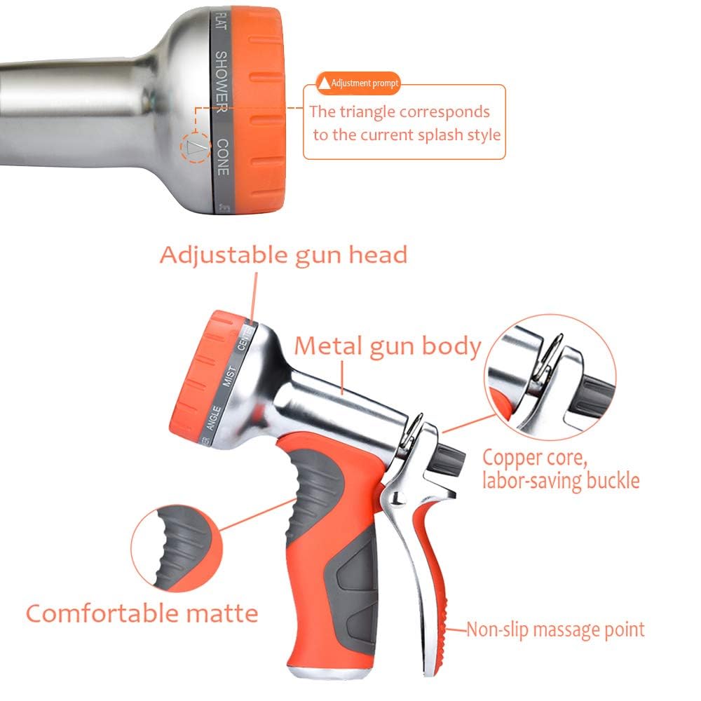 HmiL-U Heavy Duty Metal High Pressure Garden Hose Nozzle Sprayer - 9 Adjustable Watering Patterns for Plants, Car Washing & Pet Showering | Perfect for Lawn Care, Vehicle Cleaning & Outdoor Cleaning Tasks
