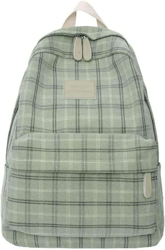 Stylish Plaid Backpack for Women & Teens - Sage Green Preppy School Bag, Laptop Daypack for College, Work & Travel | Trendy Aesthetic Satchel Perfect for School Supplies, Commuting & Daily Use