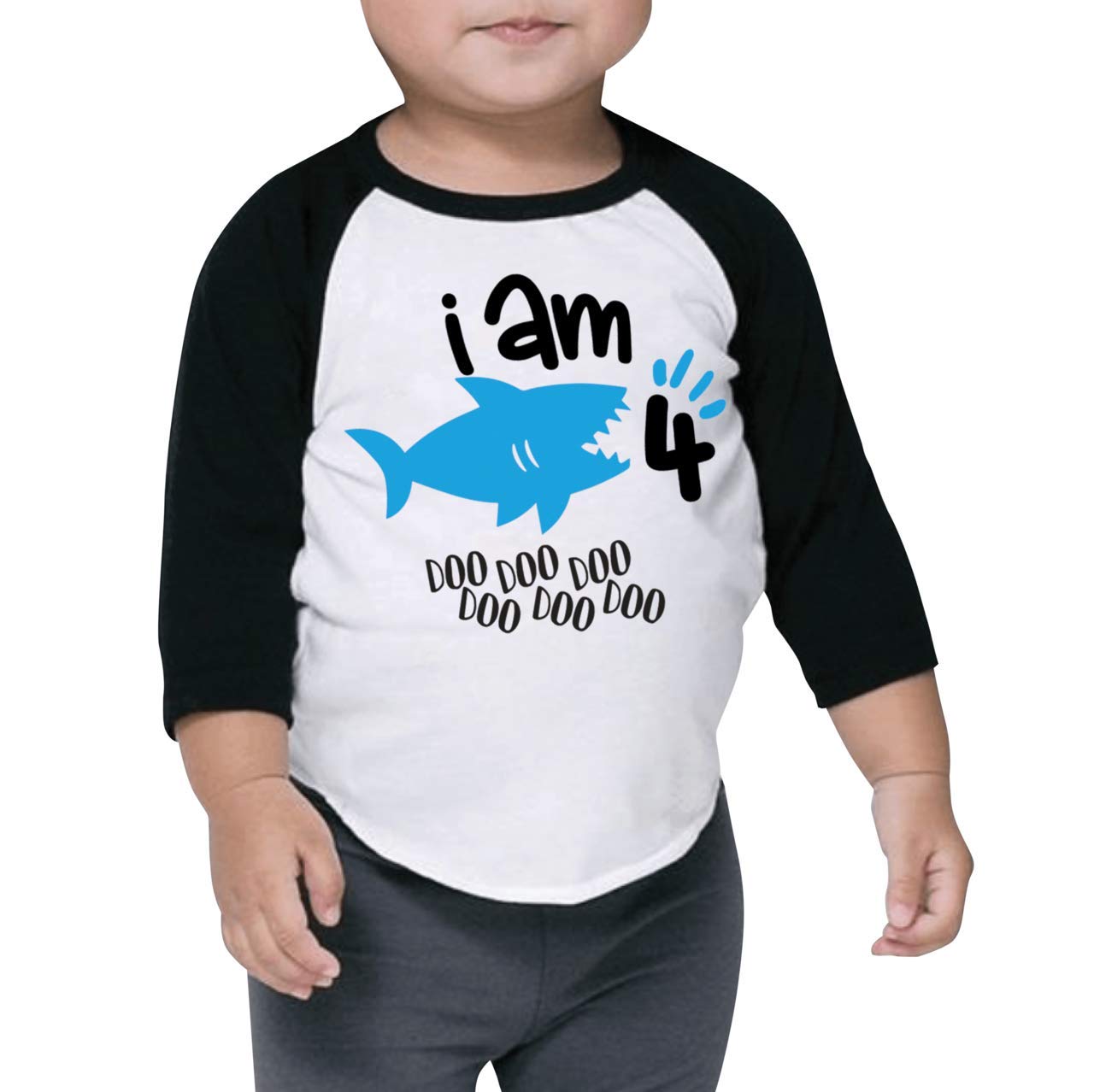 Boys' 4th Birthday Shark T-Shirt - Cute Shark Outfit for Kids Birthday Party & Summer Fun
