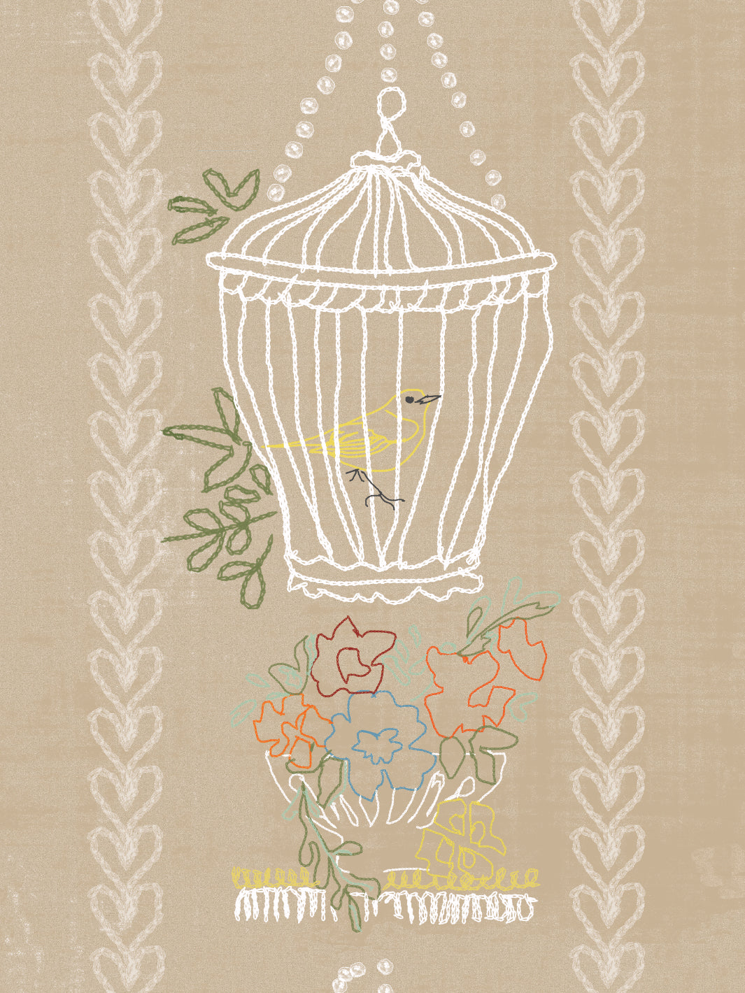 Lingua Franca Embroidered Birdcages Linen Wallpaper - Elegant Home Decor for Living Room & Bedroom