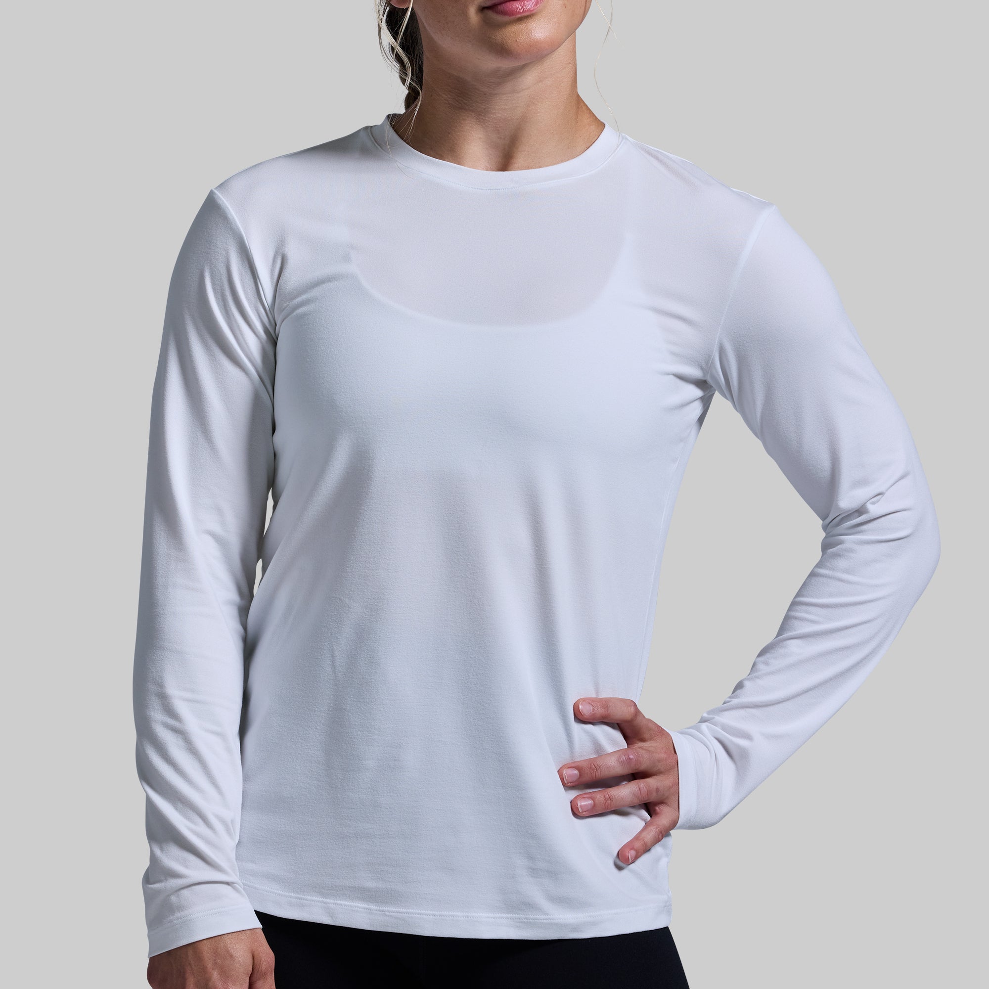 Premium Women's Long Sleeve Crew Neck T-Shirt - Soft Basic Cotton Top for Casual Wear (White) | Perfect for Everyday Outfits, Layering & Office Attire