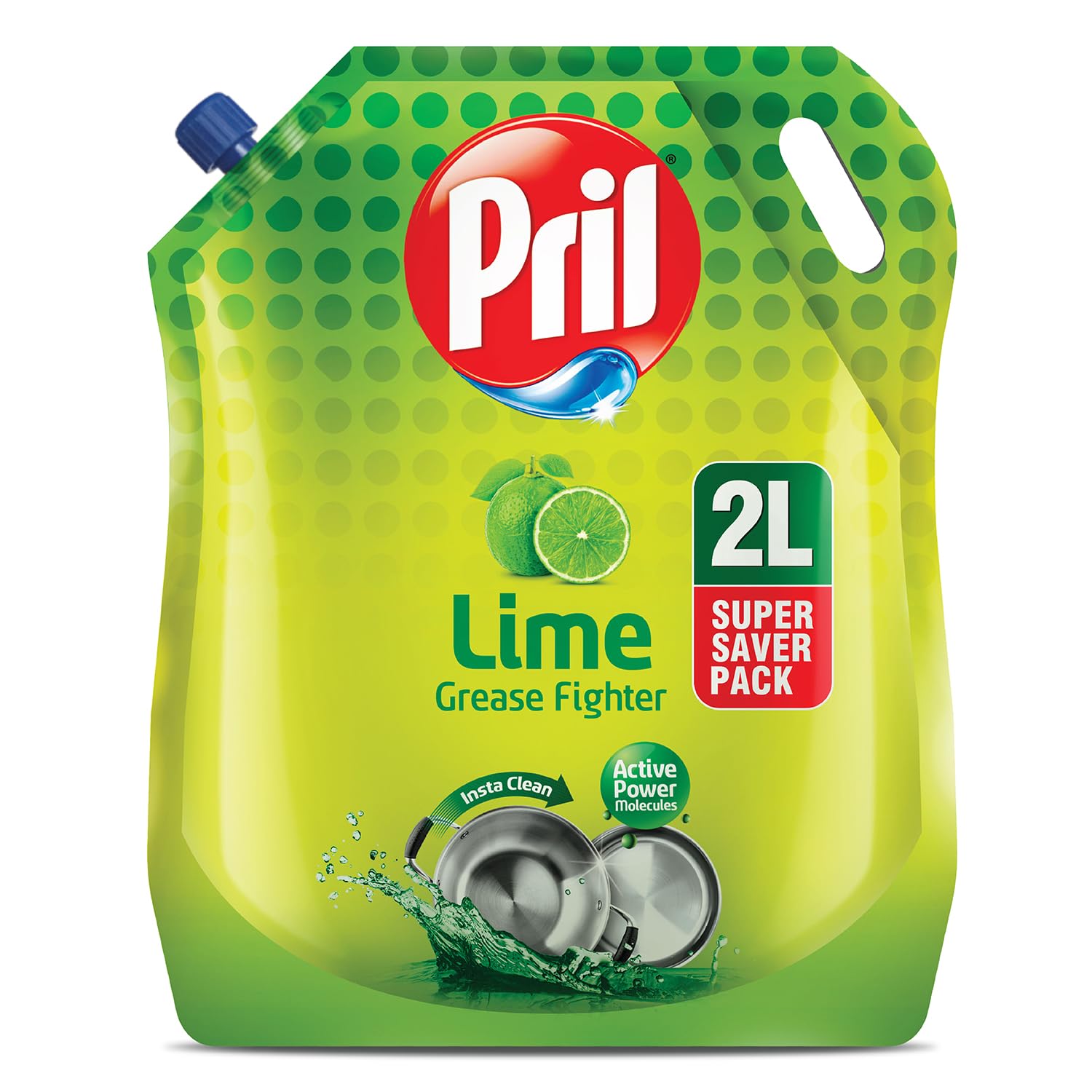 Pril Lime Liquid Dishwashing Gel - 2 Liter Pouch | Powerful Grease Cutting Dish Soap with German Technology | No Residue Formula for Pots, Pans & All Kitchen Utensils | Perfect for Daily Dishwashing & Tough Grease Removal