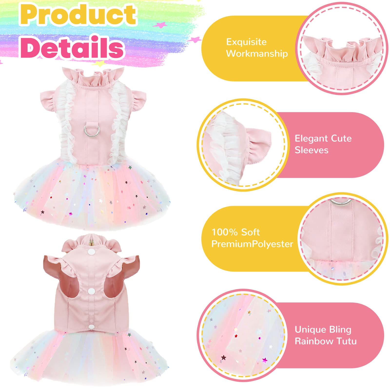 **Pink Rainbow Tutu Dog Dress for Small Dogs - Cute Princess Summer Puppy Outfit for Shih Tzu, Chihuahua & Cats - X-Large | Perfect for Parties, Photo Shoots & Special Occasions**