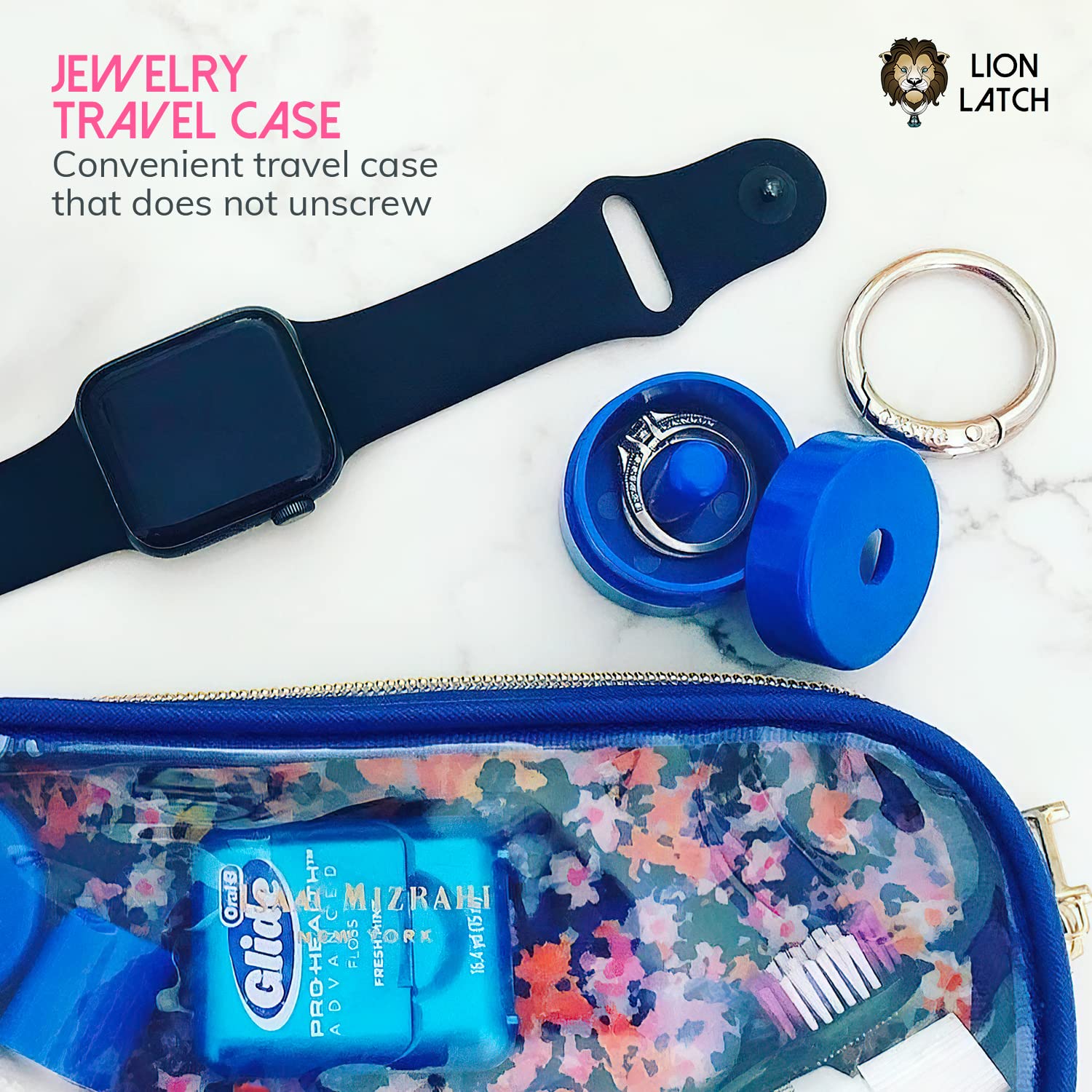 Lion Latch Travel Jewelry Organizer Box - Portable Ring Holder for Women & Girls with Keychain | Small Jewelry Storage Case & Ring Keeper | Perfect for Travel, Gifts, and Daily Jewelry Organization