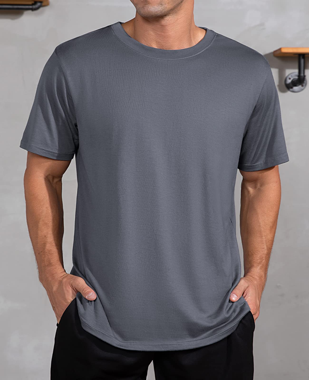 QUALFORT Men's Bamboo Viscose T-Shirt - Soft Breathable Crewneck Undershirt for Casual Wear & Layering | Eco-Friendly Comfort Shirt for Everyday Use