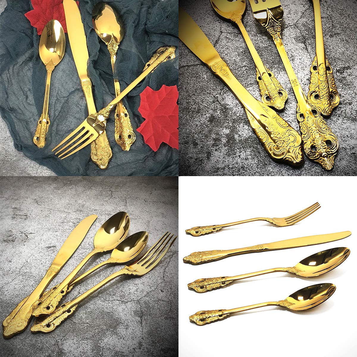 Premium Gugrida 4-Piece 304 Stainless Steel Flatware Set - Gold & Silver Mirror Finish Cutlery for Home, Restaurant, Wedding & Party - Dishwasher Safe Utensils - Perfect for Fine Dining, Gifts & Special Occasions