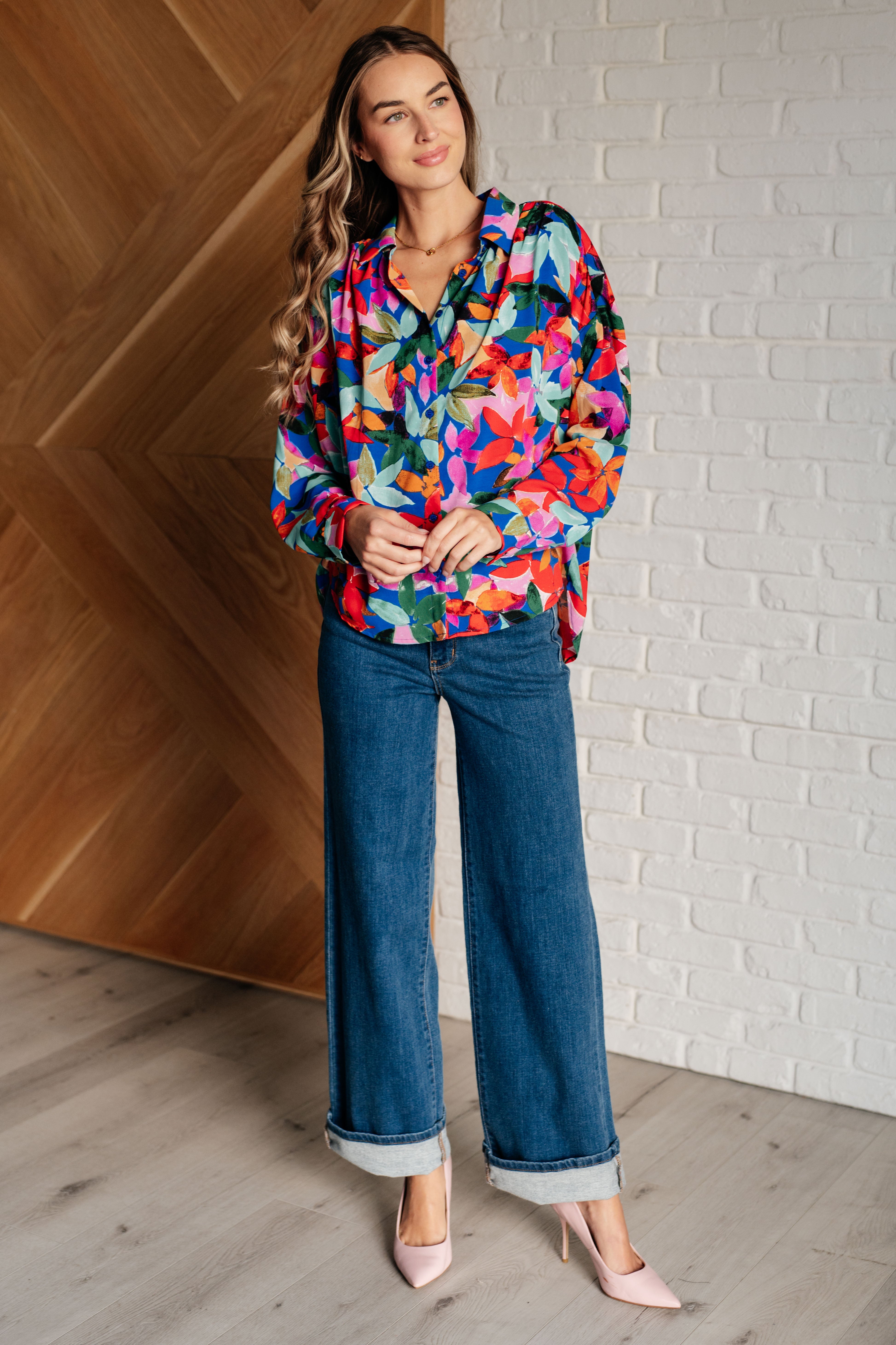 Stylish Leaf Print Button Up Blouse for Women | Trendy Floral Shirt for Spring & Summer | Perfect for Office, Date Night & Casual Outings