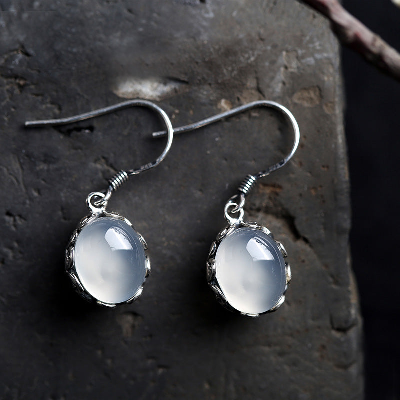 White Chalcedony Drop Dangle Silver Earrings for Women - Elegant Gemstone Jewelry for Parties, Weddings & Special Occasions