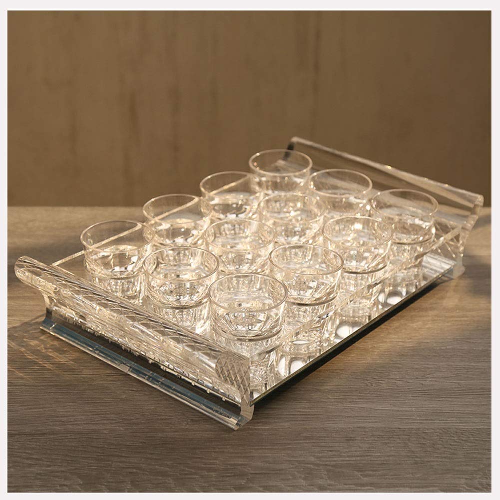 LXING 12-Hole Clear Acrylic Wall Mounted Wine Rack - Shot Glass Holder & Whisky Cup Serving Tray for Barware - Shock & Wear Resistant (44.1x25.8x8.8cm) - Perfect for Home Bars, Restaurants, and Party Serving