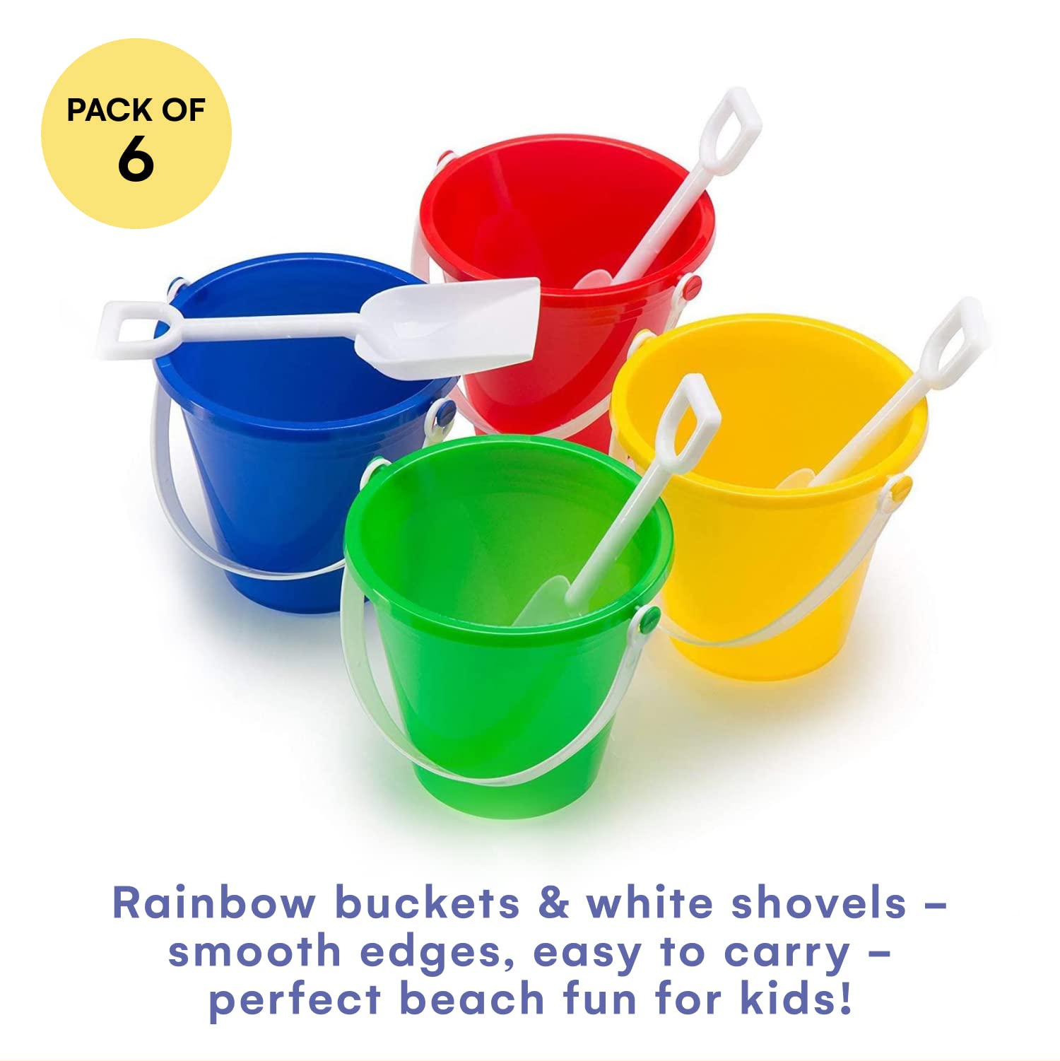 Top Race 6-Pack Kids Beach Toys Set - 5 Sand Pails, Shovels & Sandcastle Molds for Outdoor Play - Durable Sandbox & Pool Accessories for Toddlers - Perfect for Beach, Backyard & Summer Water Activities