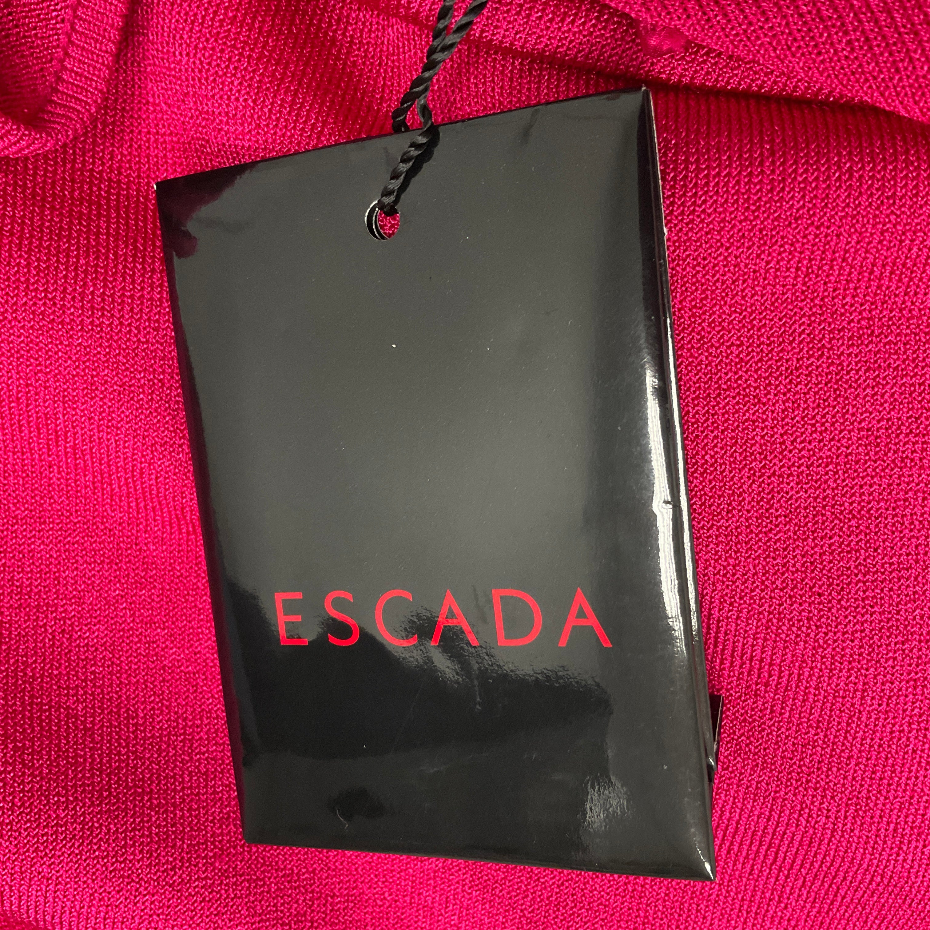 Escada Hot Pink Beaded Knit Cardigan Sweater for Women - Elegant Beaded Open Front Cover Up for Party, Wedding & Evening Wear