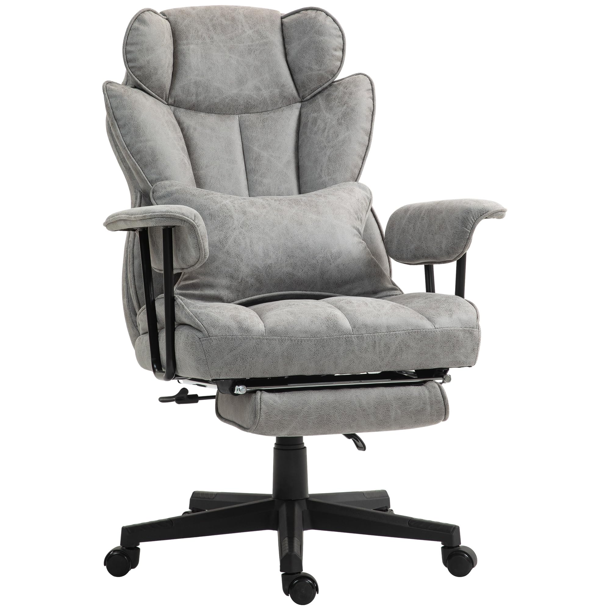 HOMCOM 400LBS Big and Tall Executive Office Chair with Footrest - Ergonomic Reclining Computer Desk Chair with Lumbar Support & Wide Seat - Gray Microfiber - Perfect for Home Office, Gaming & Workspaces