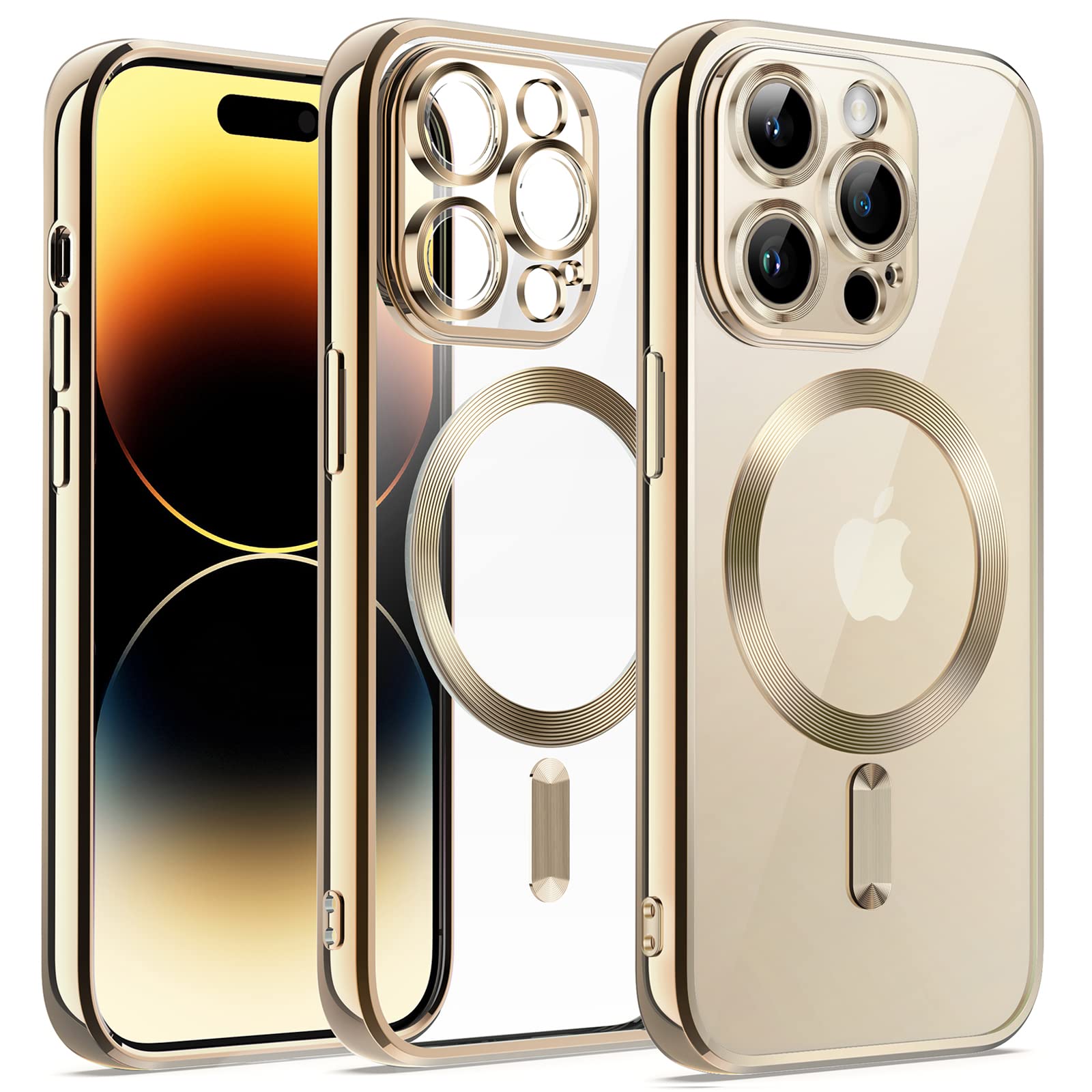 JETech Soft Clear Case for iPhone 14 Pro 6.1-Inch - Shockproof TPU Phone Cover with Full Camera Protection & MagSafe Wireless Charging Compatibility (Gold) | Perfect for Everyday Use, Travel & Work Protection