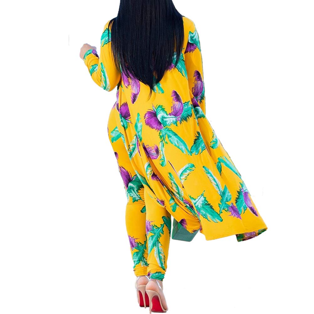Women's Fashion Printed Long Cardigan 2-Piece Outfit Set - Long Sleeve Open Front Coat & High Waist Trousers | Casual Fall Outfits, Work Office Wear & Travel Essentials
