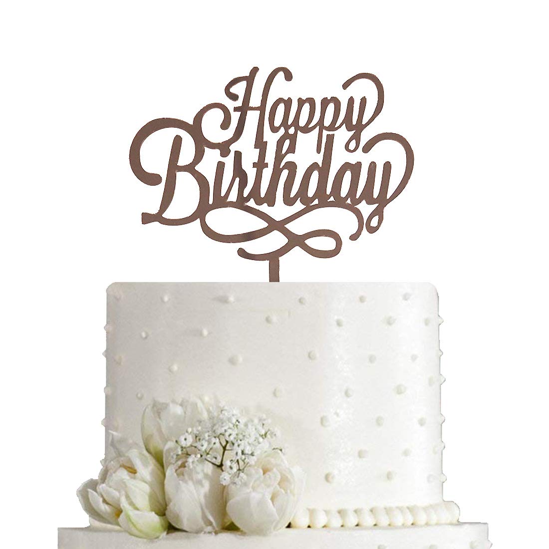 Happy Birthday Cake Topper - Elegant Rose Gold Acrylic Mirror Cake Decor for Birthday Parties, Weddings & Baby Showers