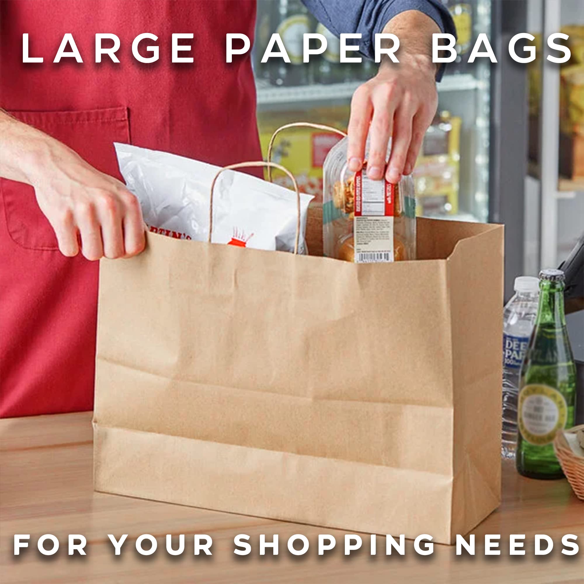 100 Pcs 16x6x12 Inch Kraft Paper Bags with Handles - Bulk Brown Shopping Bags for Small Business, Boutique & Gift Packaging - Eco-Friendly Retail, Party Favors & Wedding Favors Bags