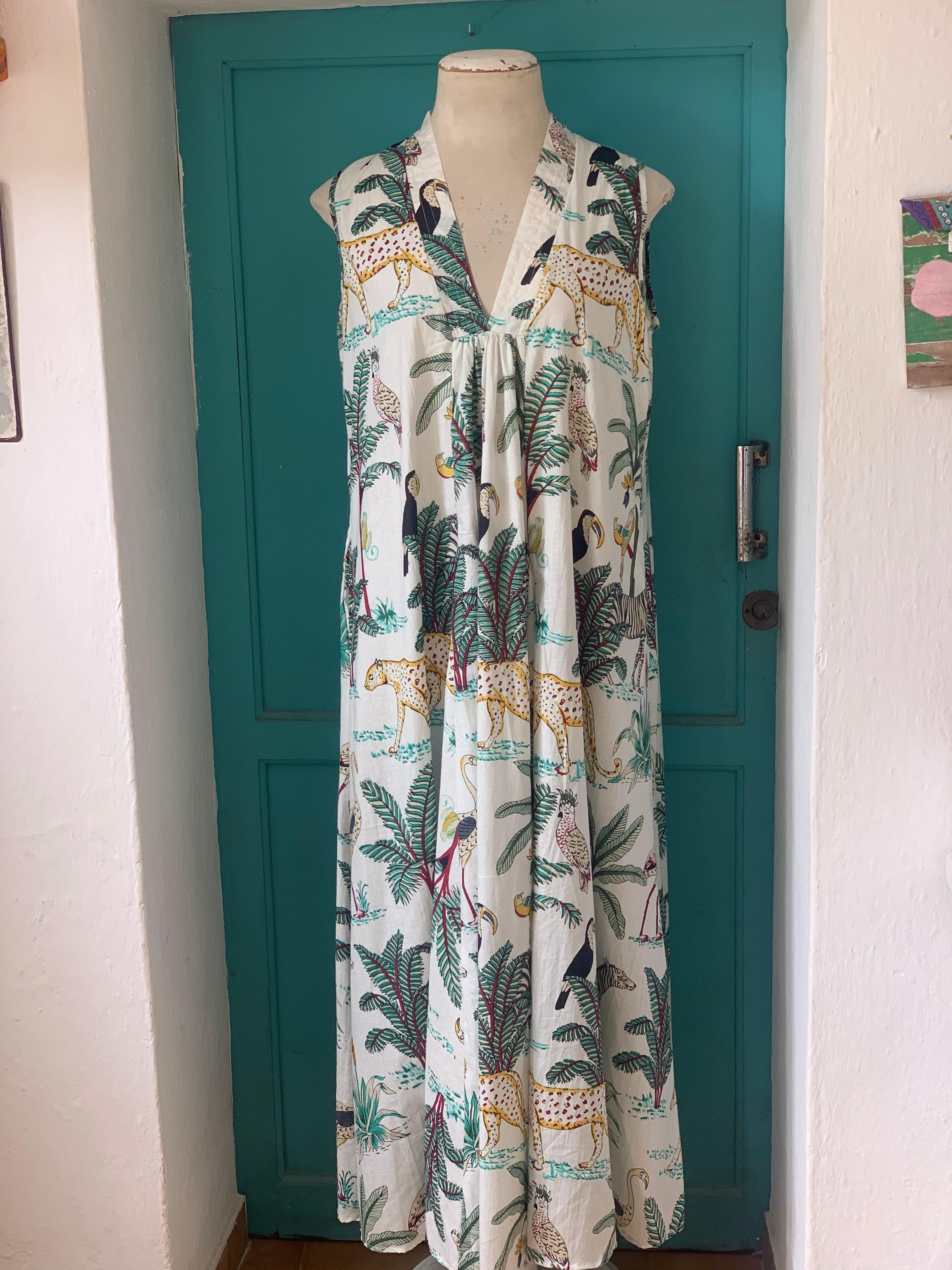 Pam White Tiger Sleeveless Maxi Boho Dress - Stylish Summer Beach Dress for Women, Perfect for Vacations, Parties & Boho Fashion