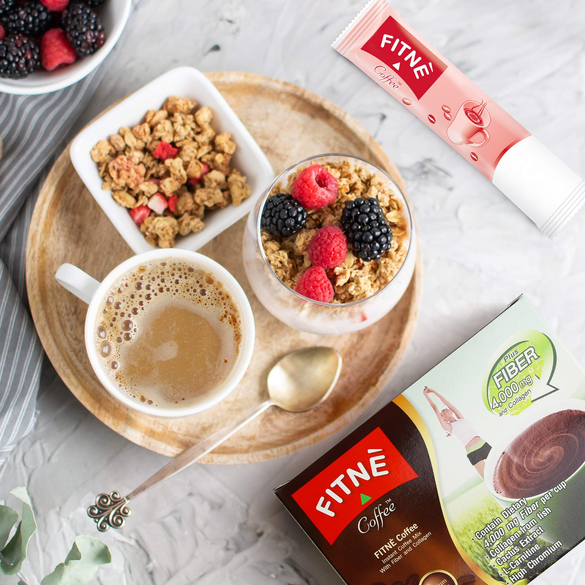 FITNE Premium Instant Coffee Packets with 4,000mg Fiber, Collagen, Cactus Extract & L-Carnitine - Sugar-Free, Chromium-Rich, Sucralose Sweetener (10 Sticks) - Perfect for Weight Management & Energy Boost at Home or Office