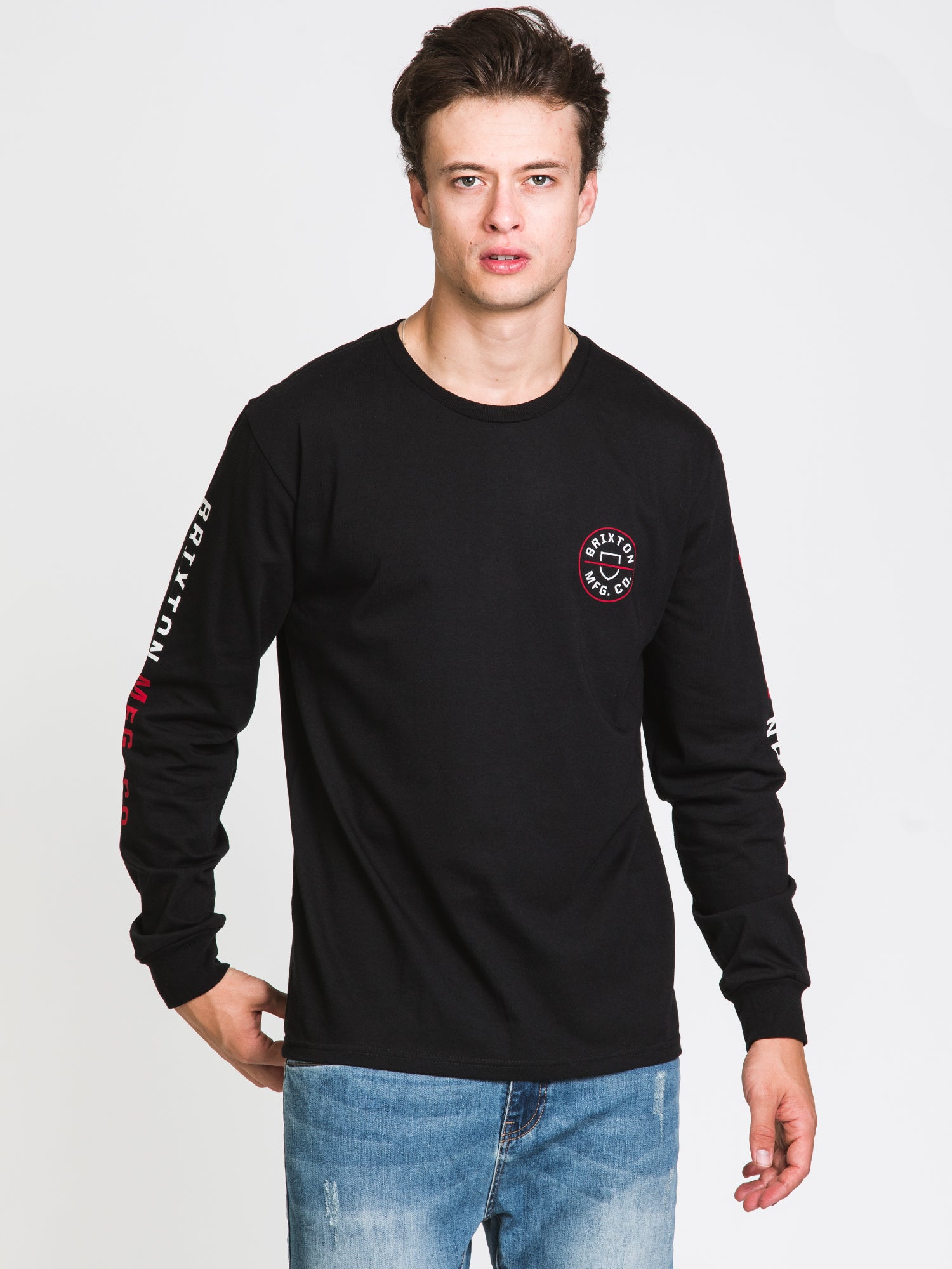 Brixton Crest Long Sleeve T-Shirt for Men - Soft Cotton Crewneck Tee - Casual & Streetwear Style - Perfect for Everyday Wear, Work, and Outdoor Activities